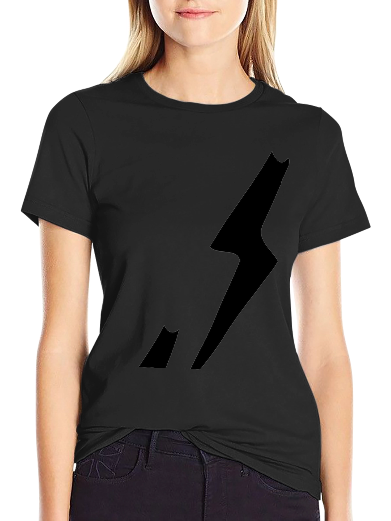 Mens Black Graphic Tee - Lightning Bolt Design