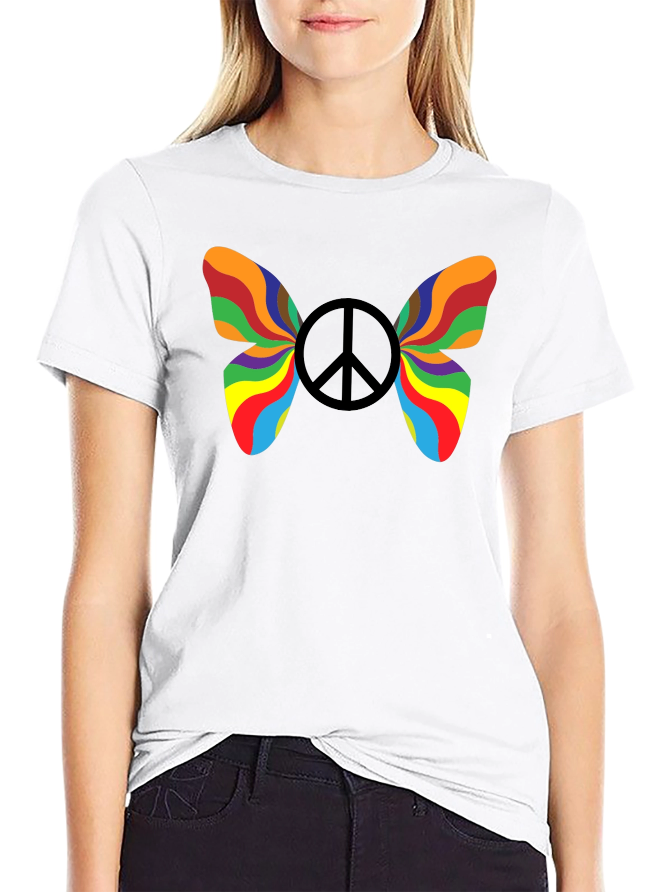 Rainbow Peace Butterfly Graphic Tee