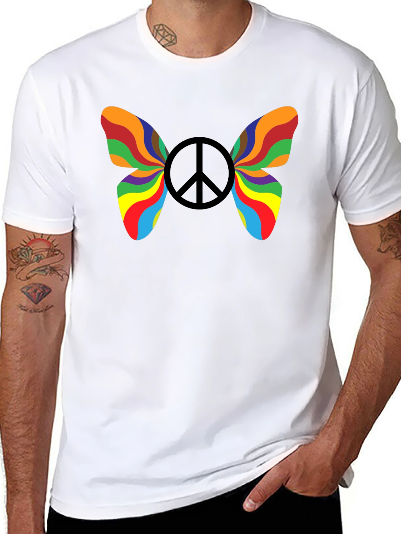 Rainbow Peace Butterfly Graphic Tee