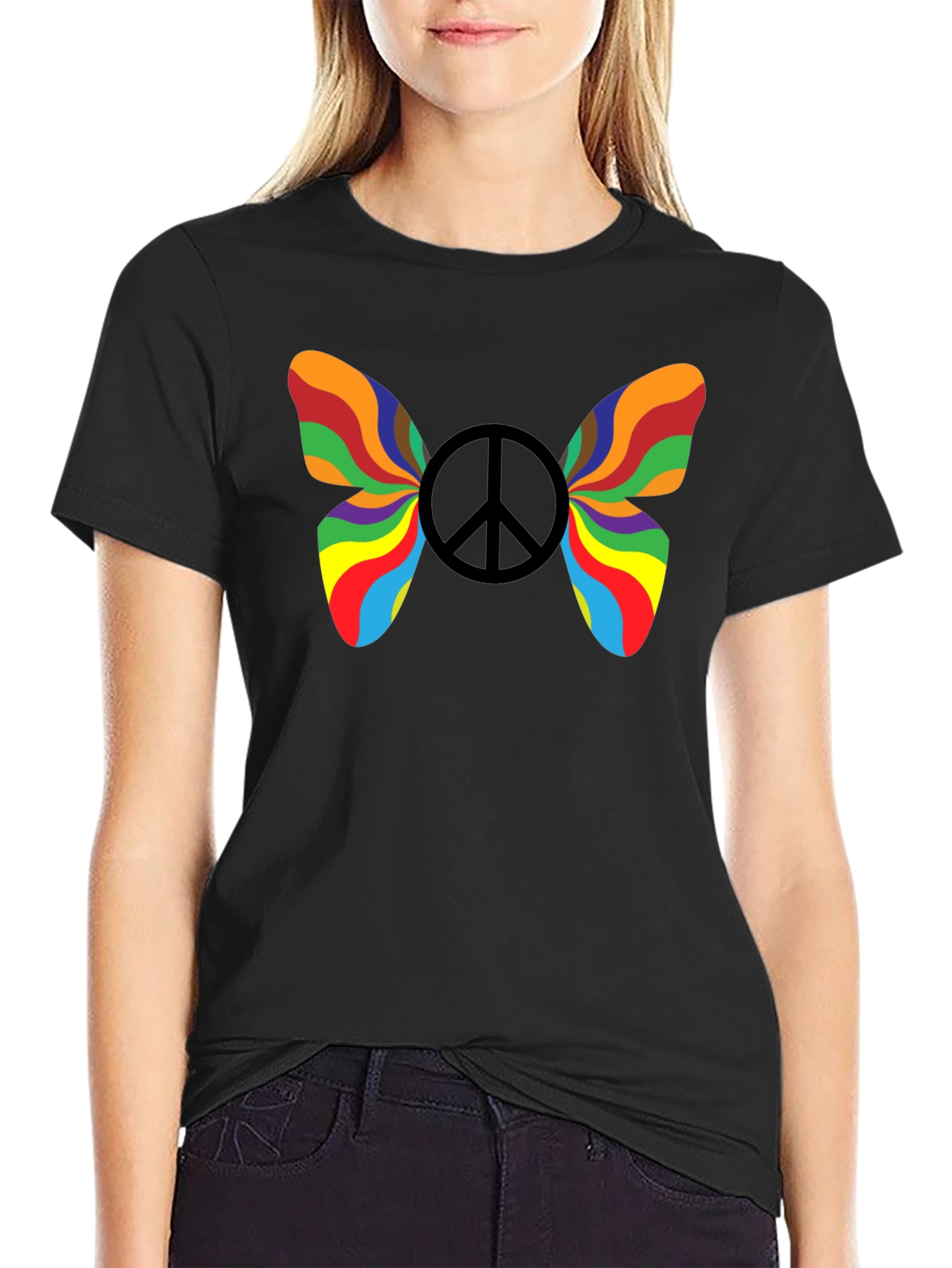 Rainbow Peace Butterfly Graphic Tee