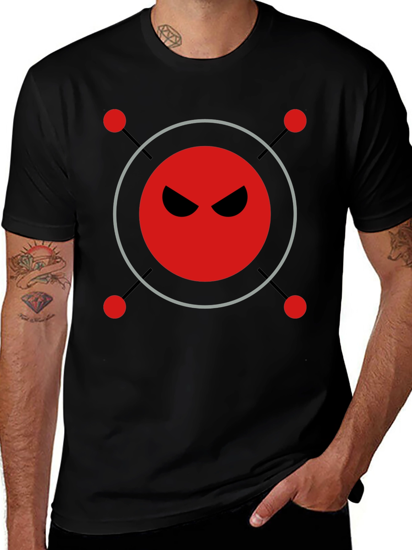 Mens Black T-Shirt with Evil Robot Design