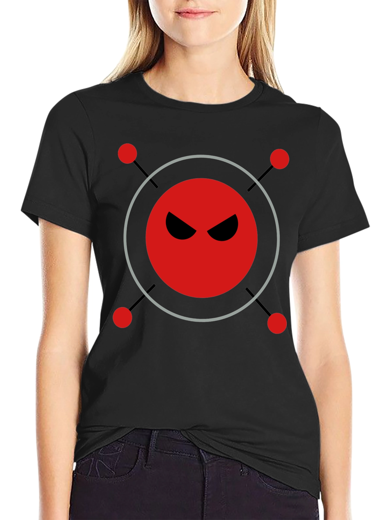 Mens Black T-Shirt with Evil Robot Design