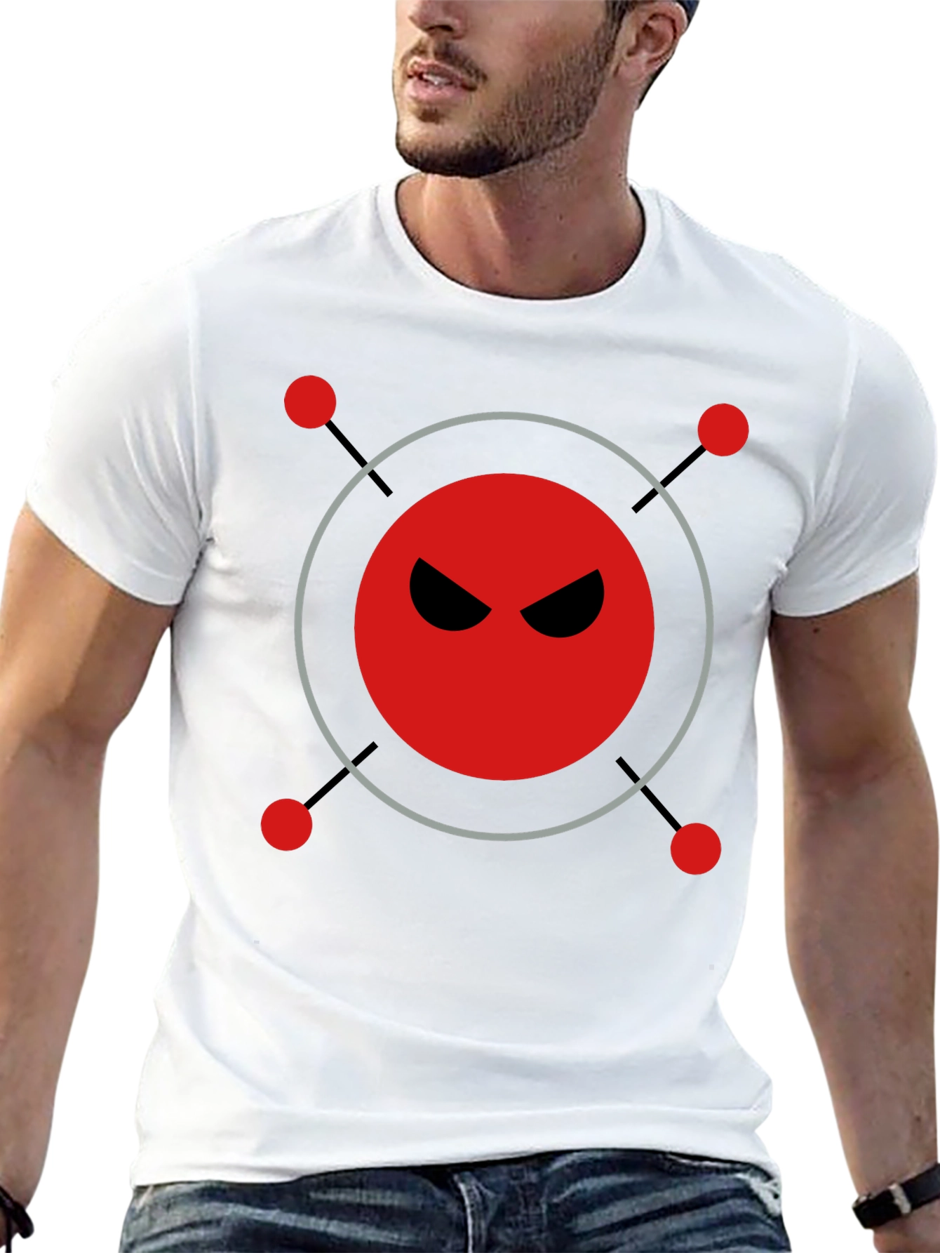 Mens Black T-Shirt with Evil Robot Design