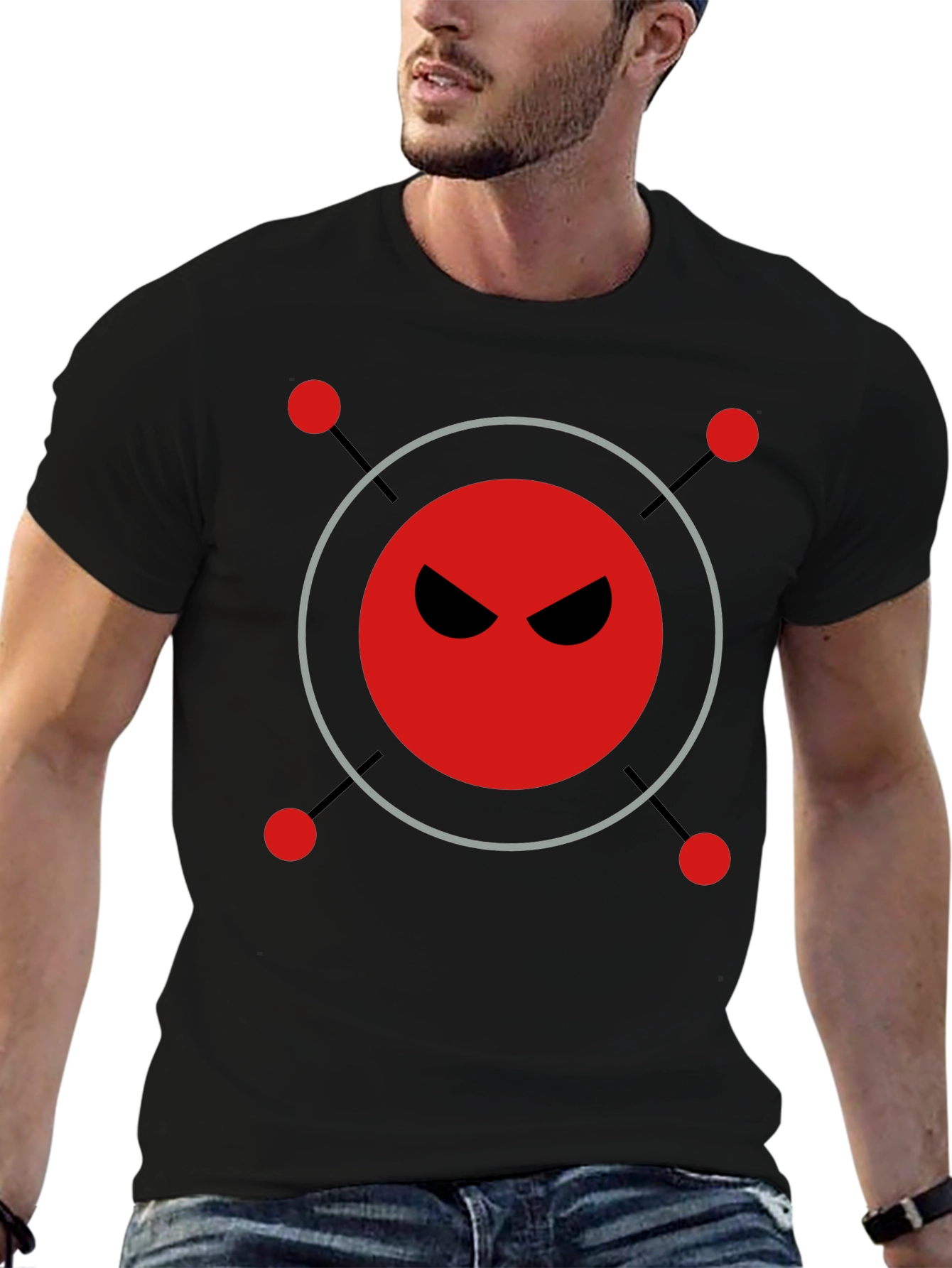 Mens Black T-Shirt with Evil Robot Design