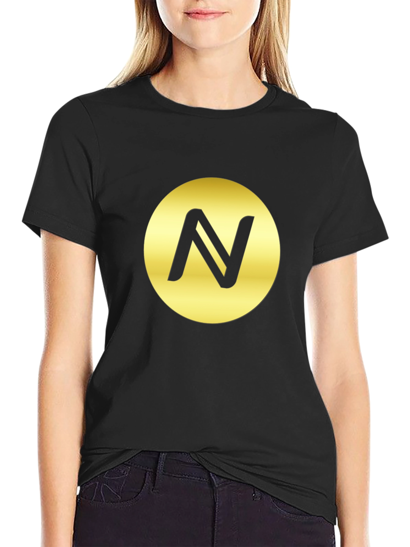 Black T-Shirt with Golden Circle N Logo