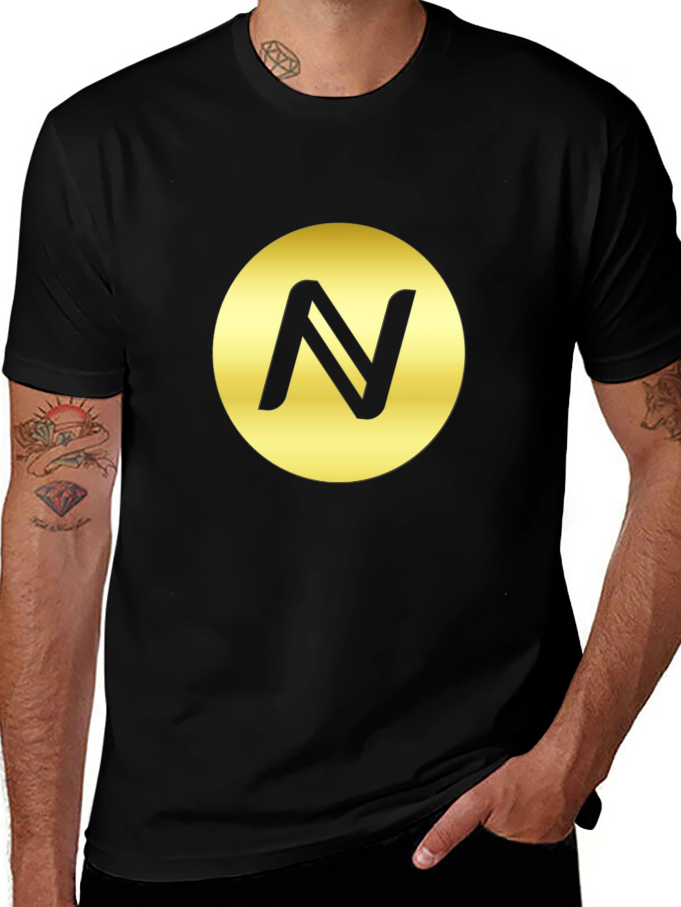 Black T-Shirt with Golden Circle N Logo