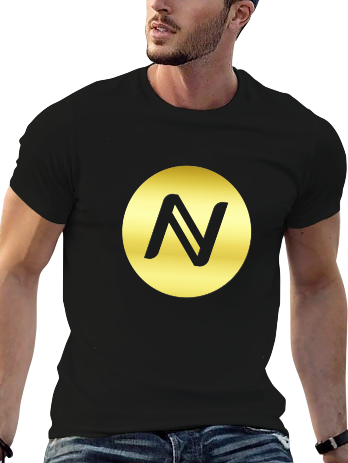 Black T-Shirt with Golden Circle N Logo