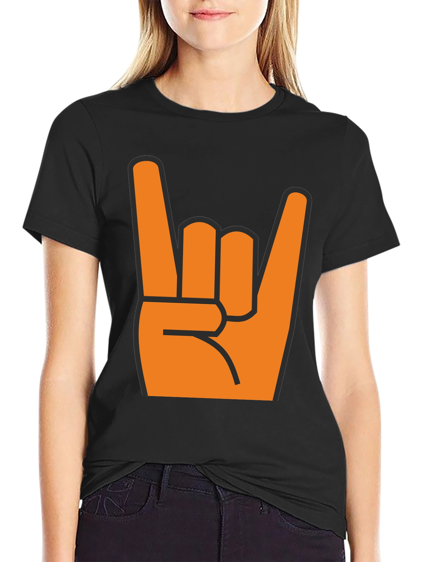 Rock On T-Shirt - Bold Orange Hand Graphic