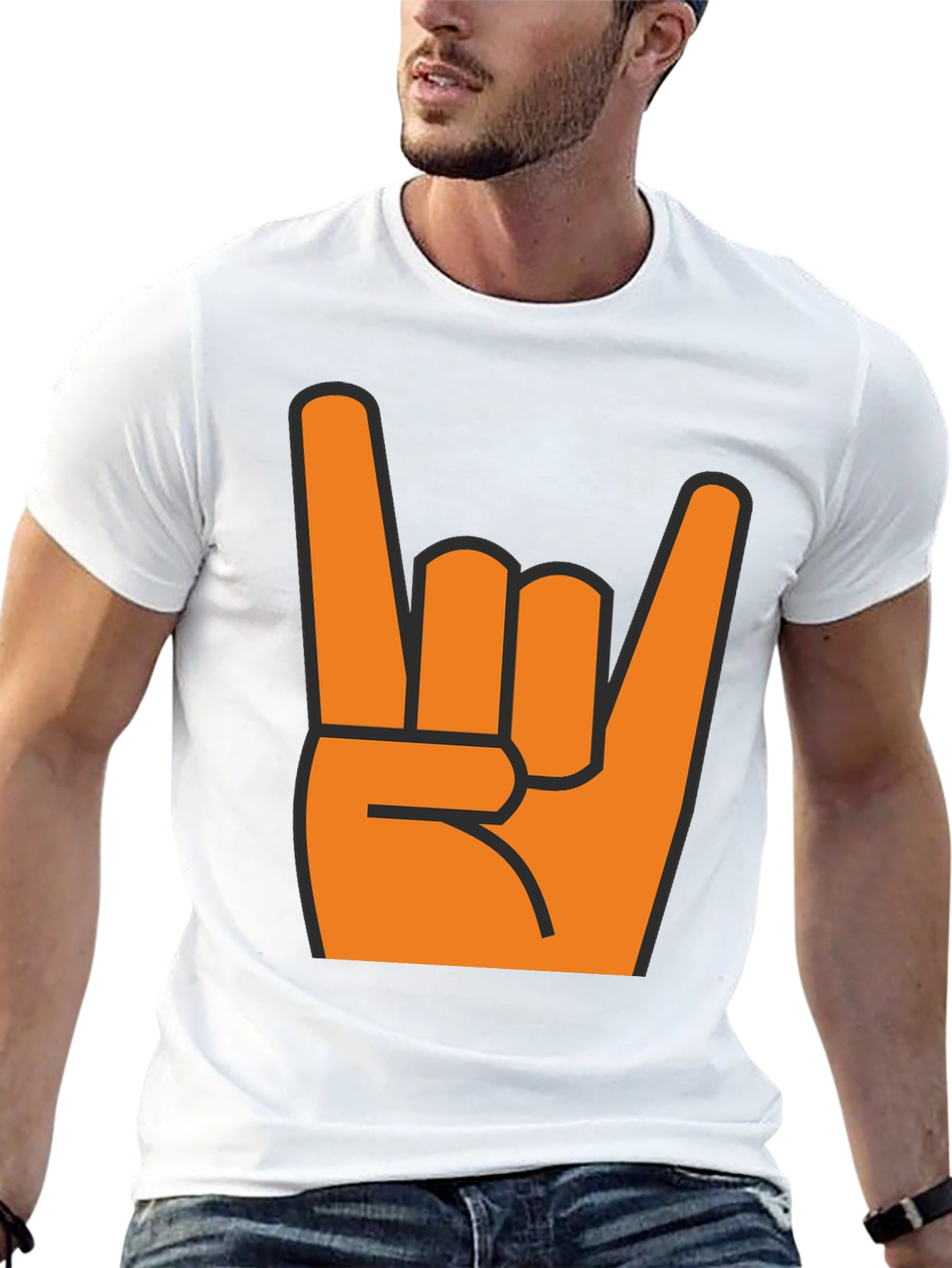 Rock On T-Shirt - Bold Orange Hand Graphic