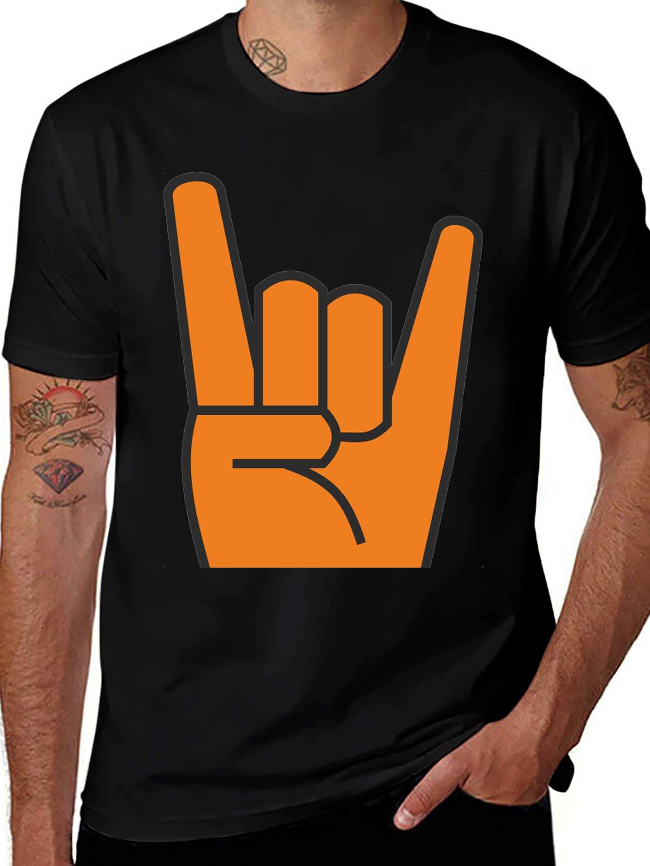 Rock On T-Shirt - Bold Orange Hand Graphic