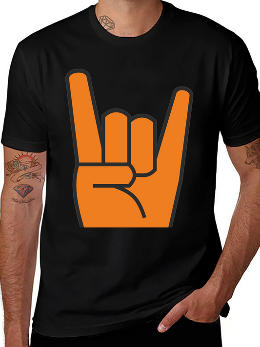 Rock On T-Shirt - Bold Orange Hand Graphic