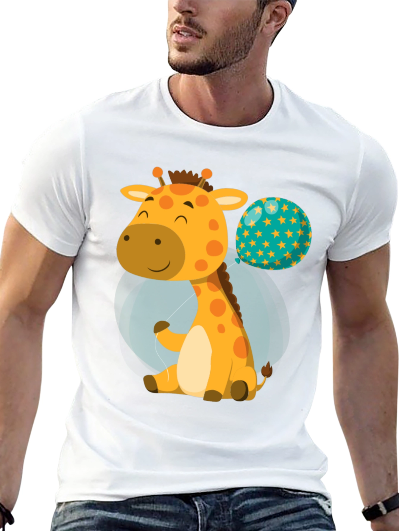 Cute Giraffe & Balloon Graphic T-Shirt