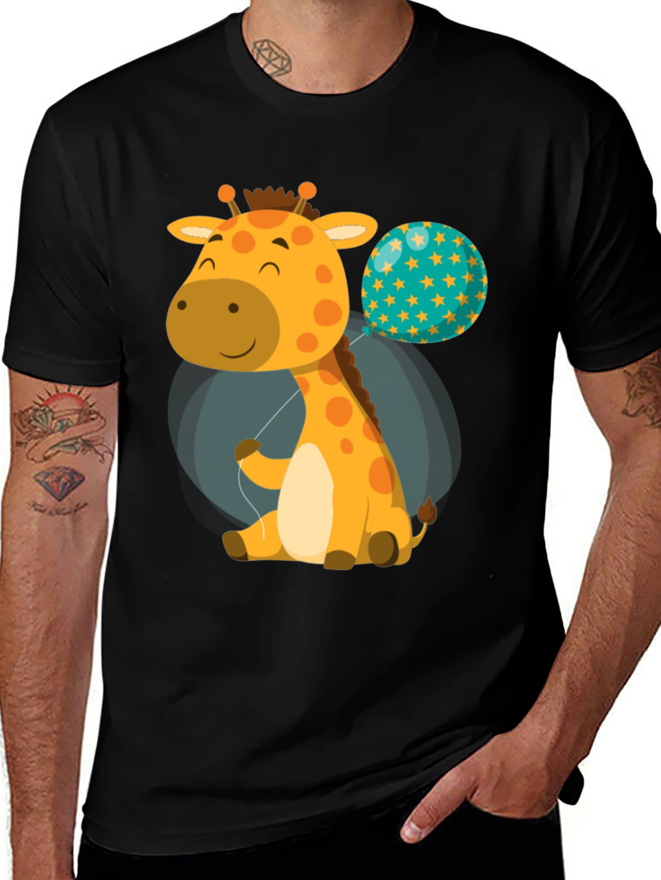 Cute Giraffe & Balloon Graphic T-Shirt