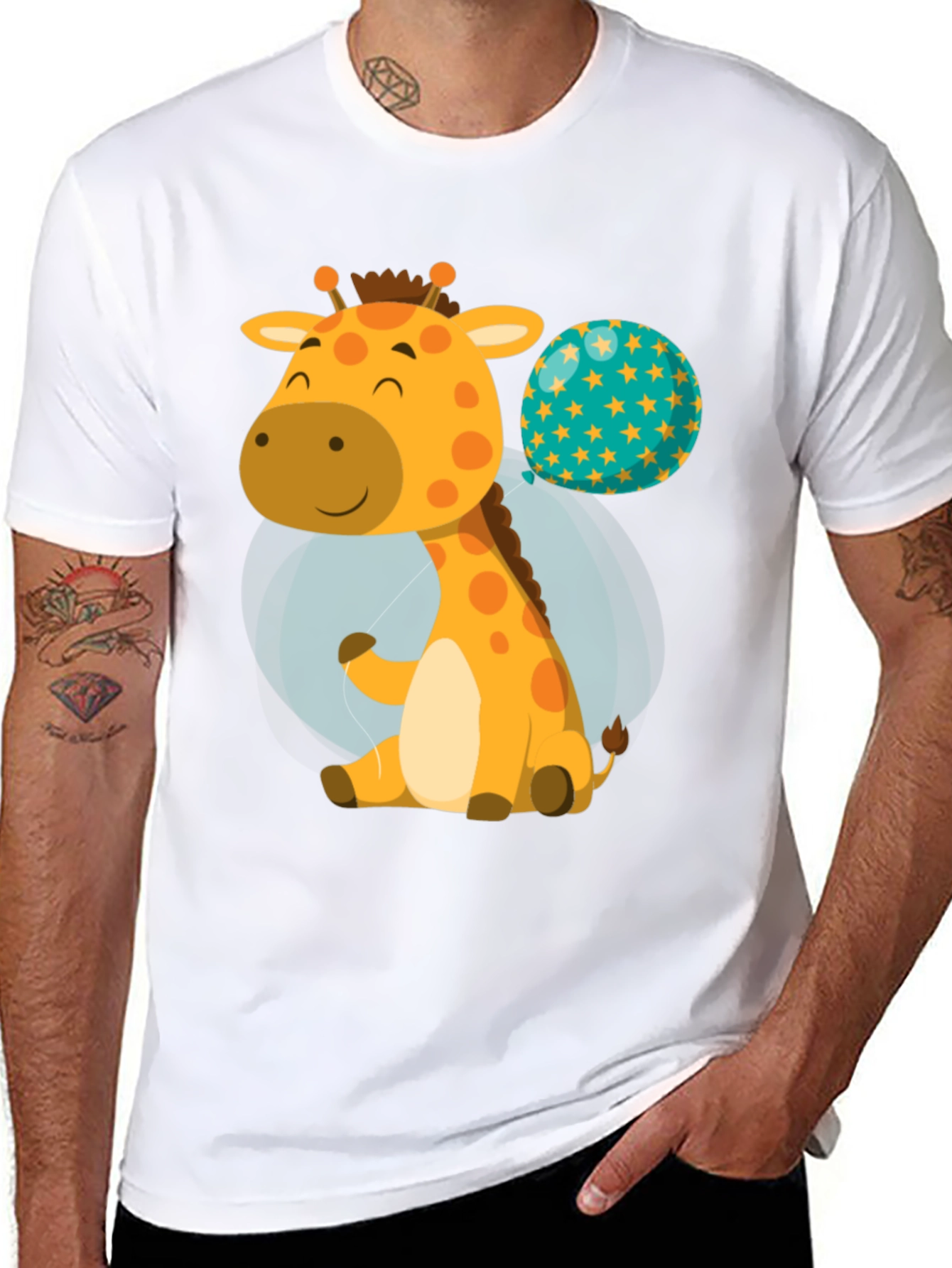 Cute Giraffe & Balloon Graphic T-Shirt