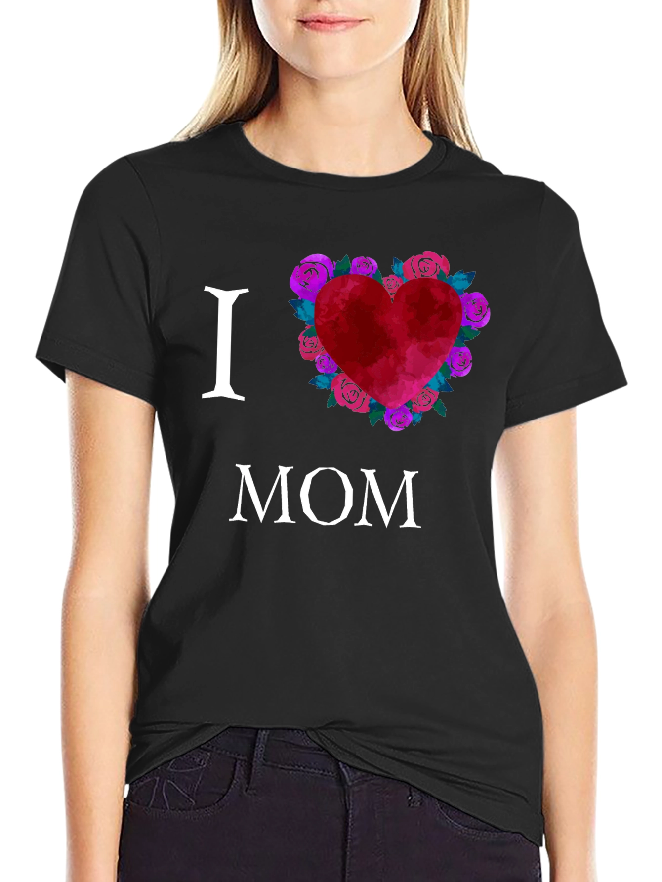 I Love Mom T-Shirt with Floral Heart