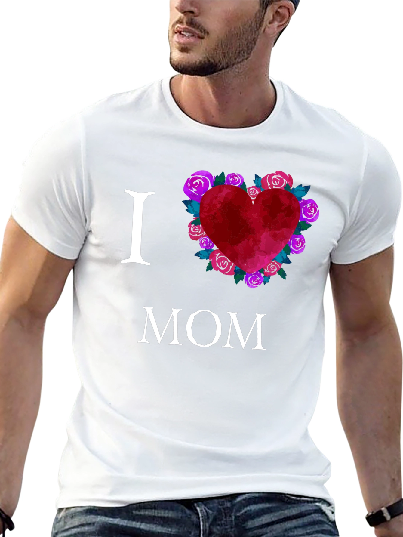 I Love Mom T-Shirt with Floral Heart
