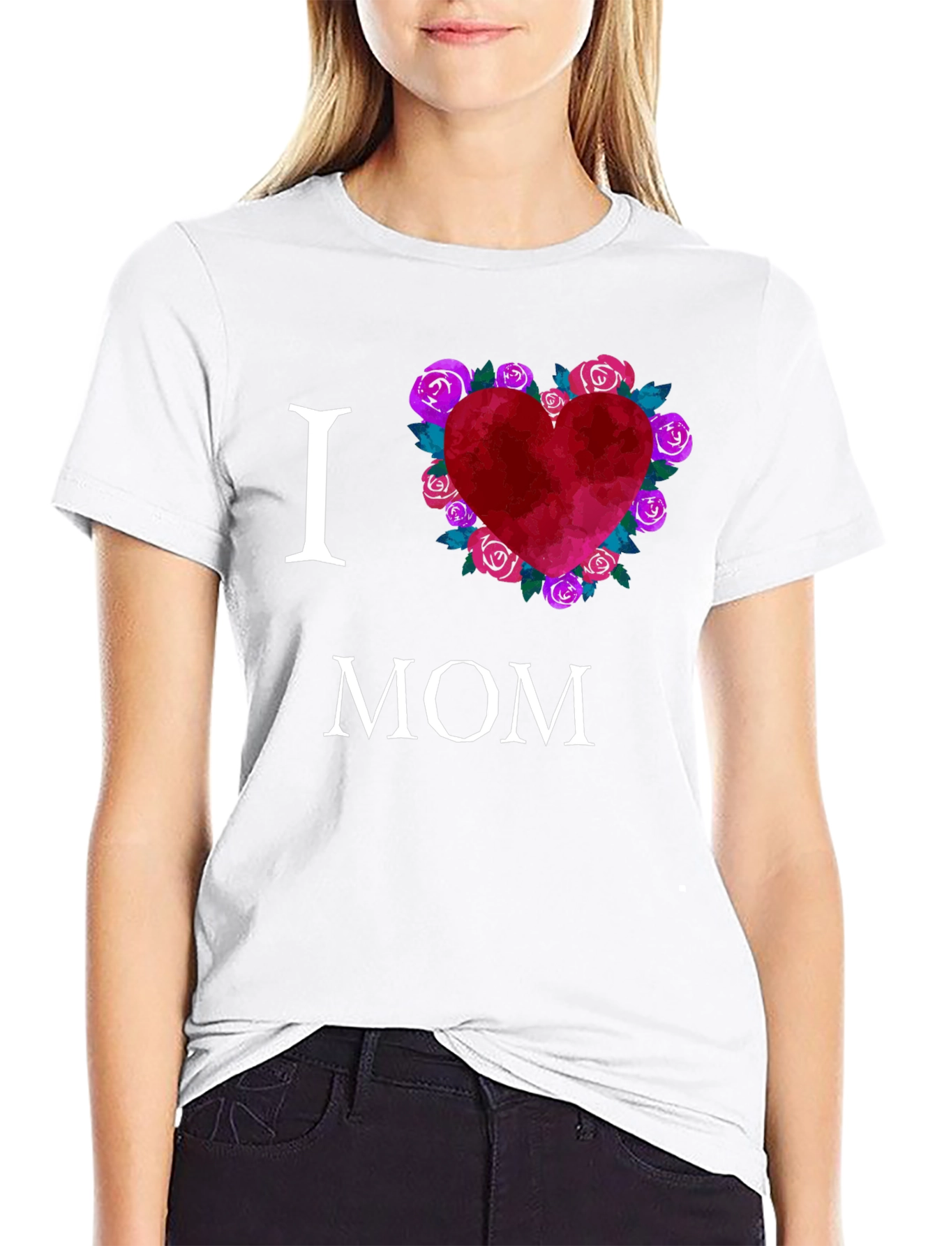 I Love Mom T-Shirt with Floral Heart