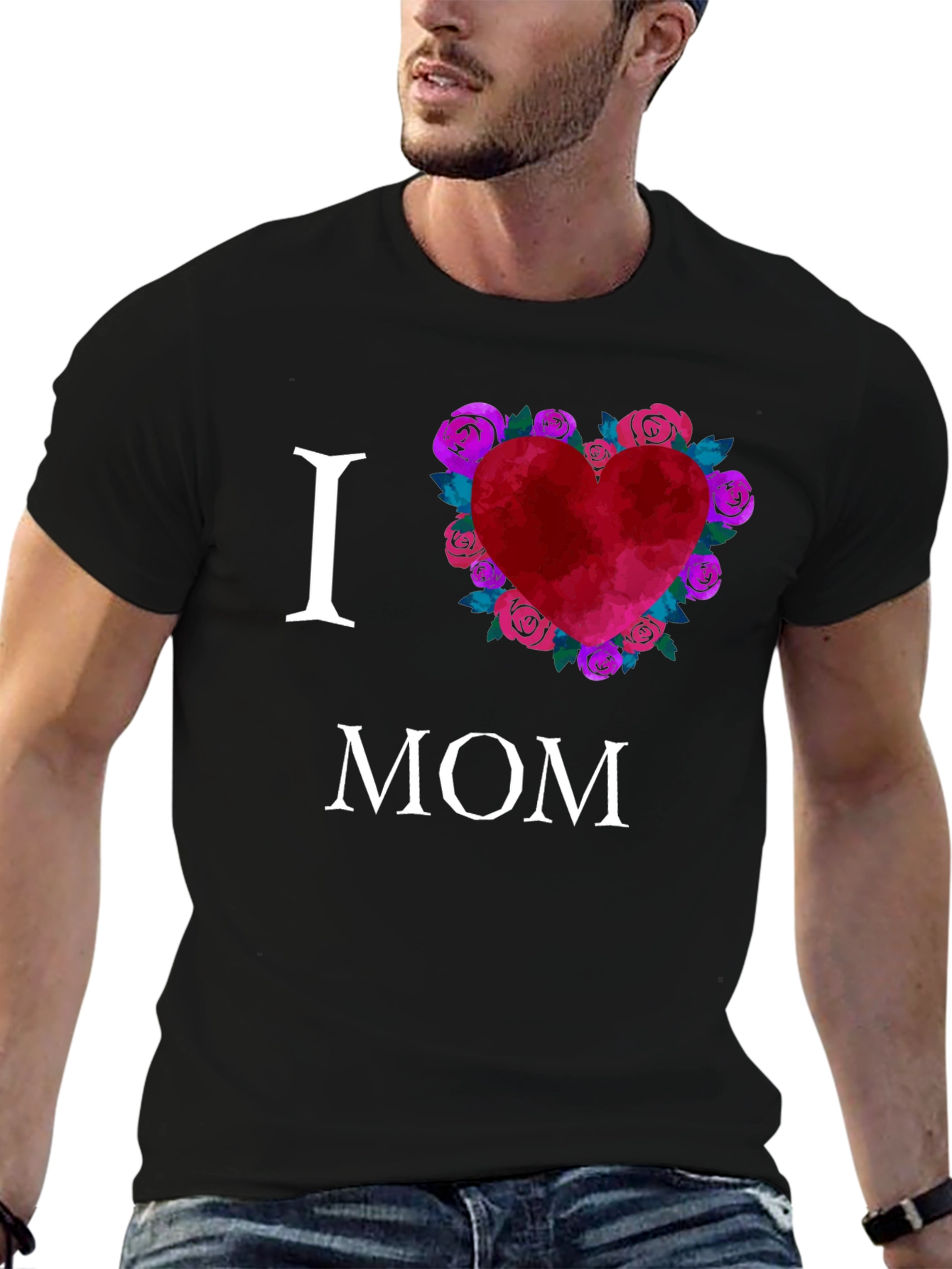 I Love Mom T-Shirt with Floral Heart