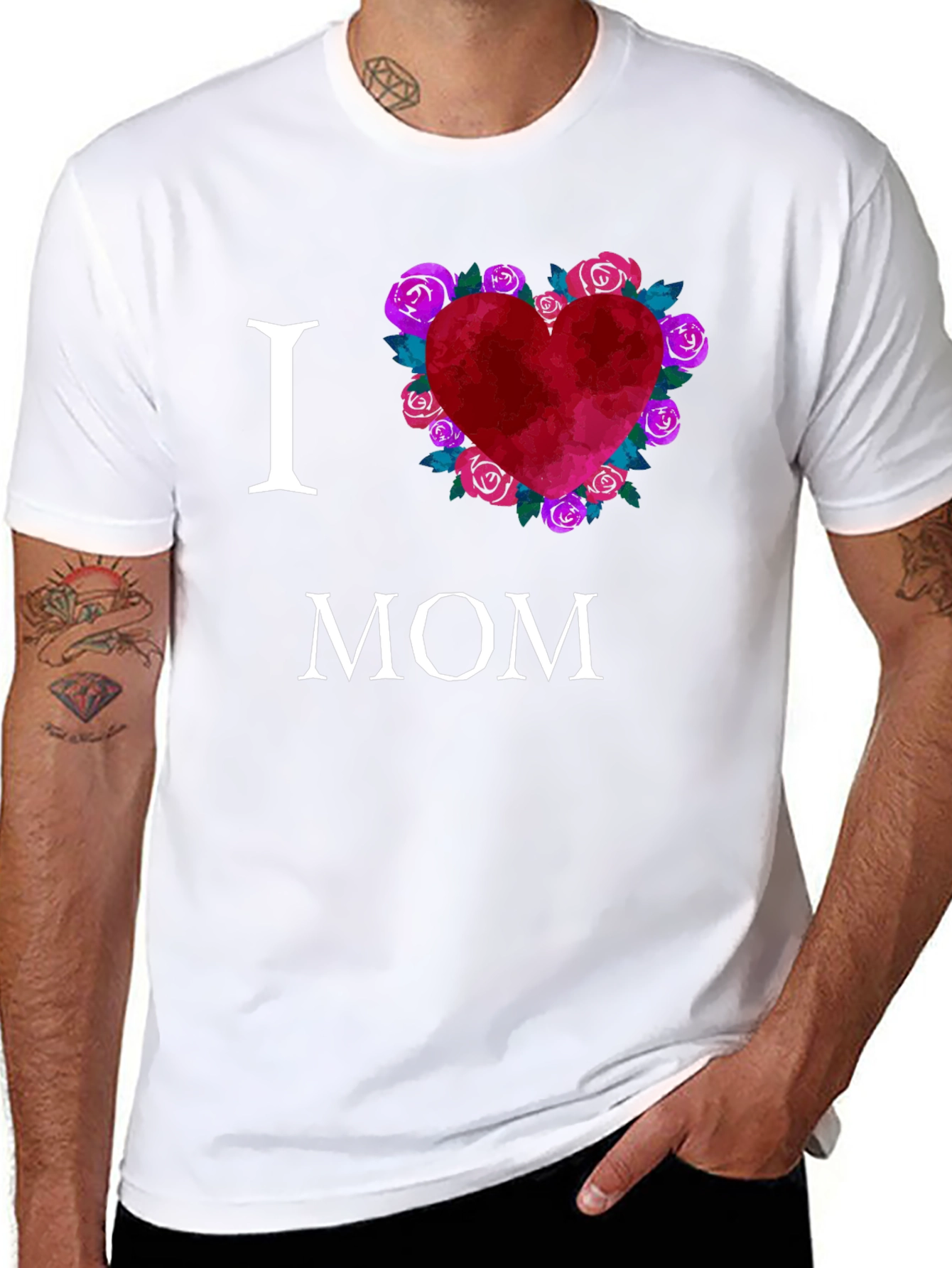 I Love Mom T-Shirt with Floral Heart