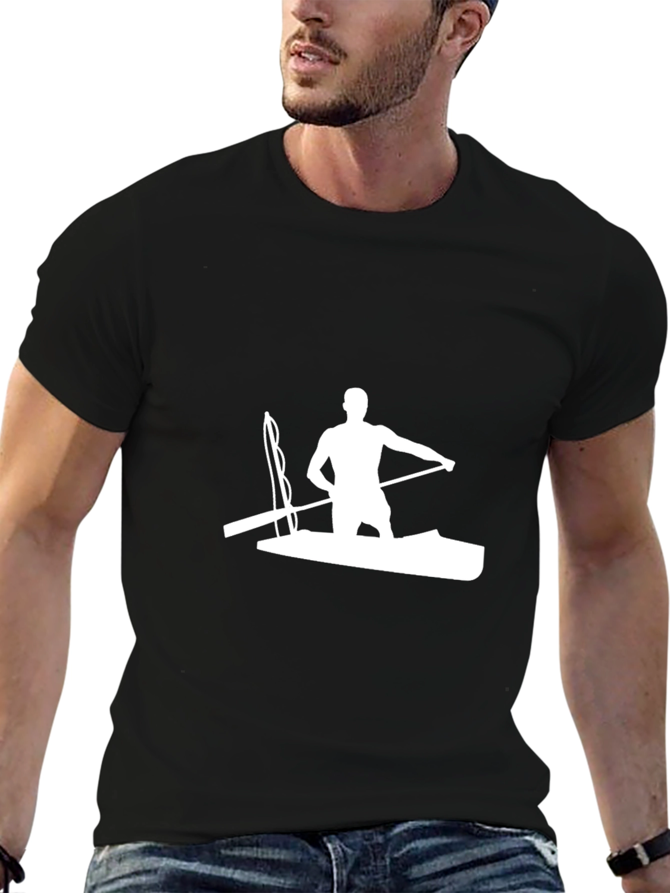 Fisherman Kayak Silhouette Black T-Shirt
