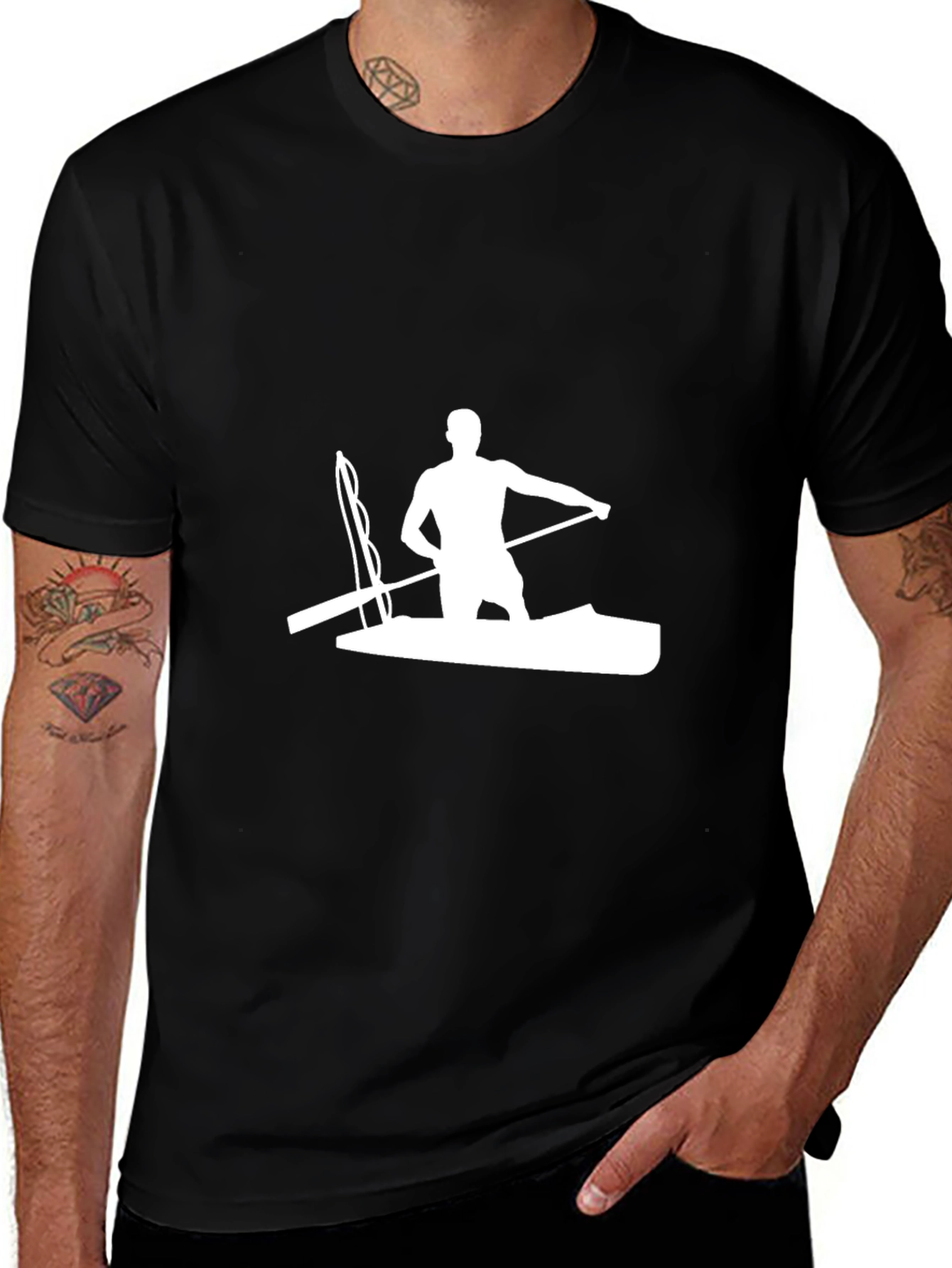 Fisherman Kayak Silhouette Black T-Shirt