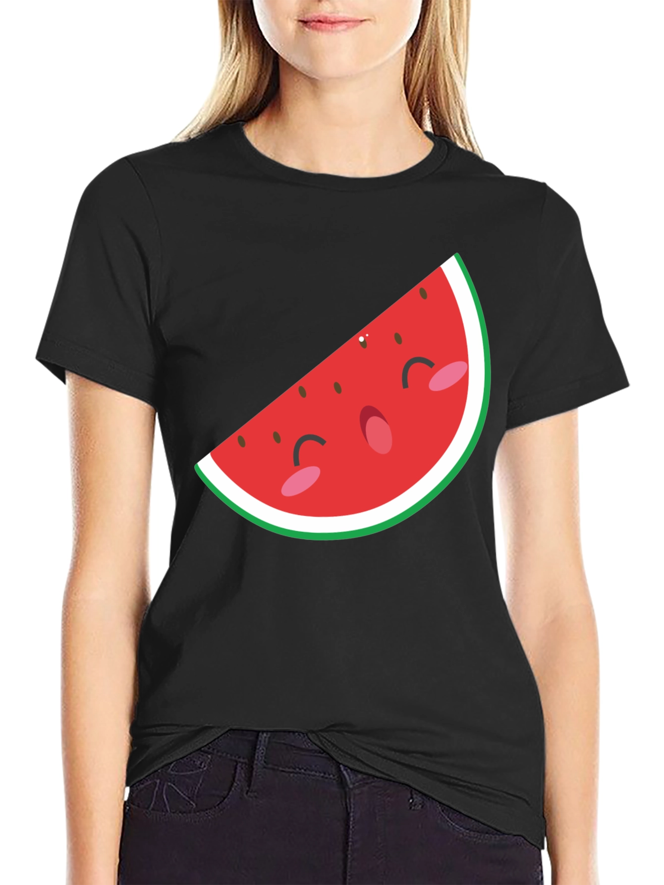 Mens Black T-Shirt with Cute Watermelon Graphic