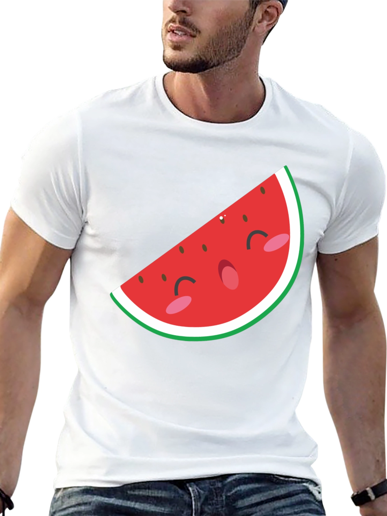 Mens Black T-Shirt with Cute Watermelon Graphic