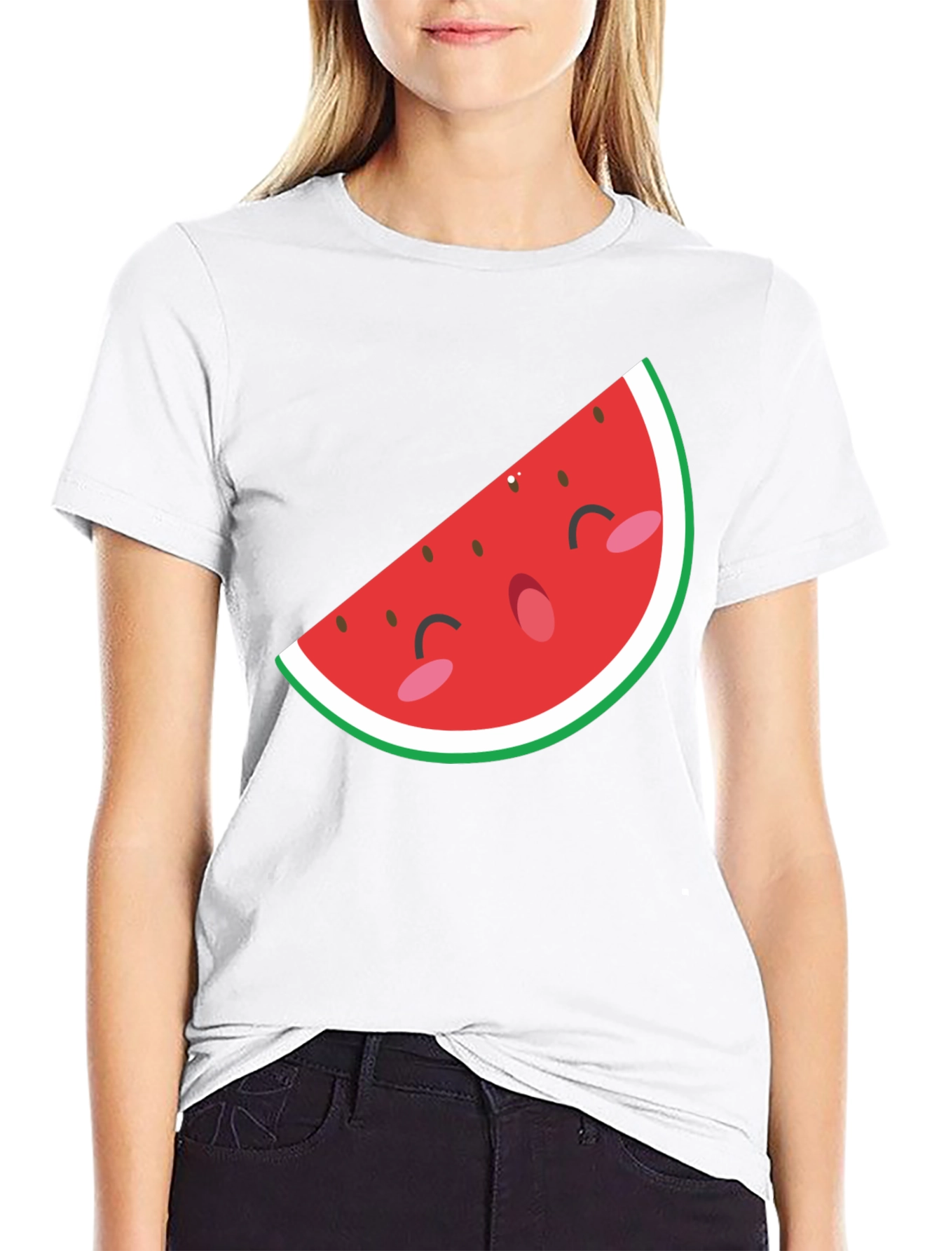 Mens Black T-Shirt with Cute Watermelon Graphic