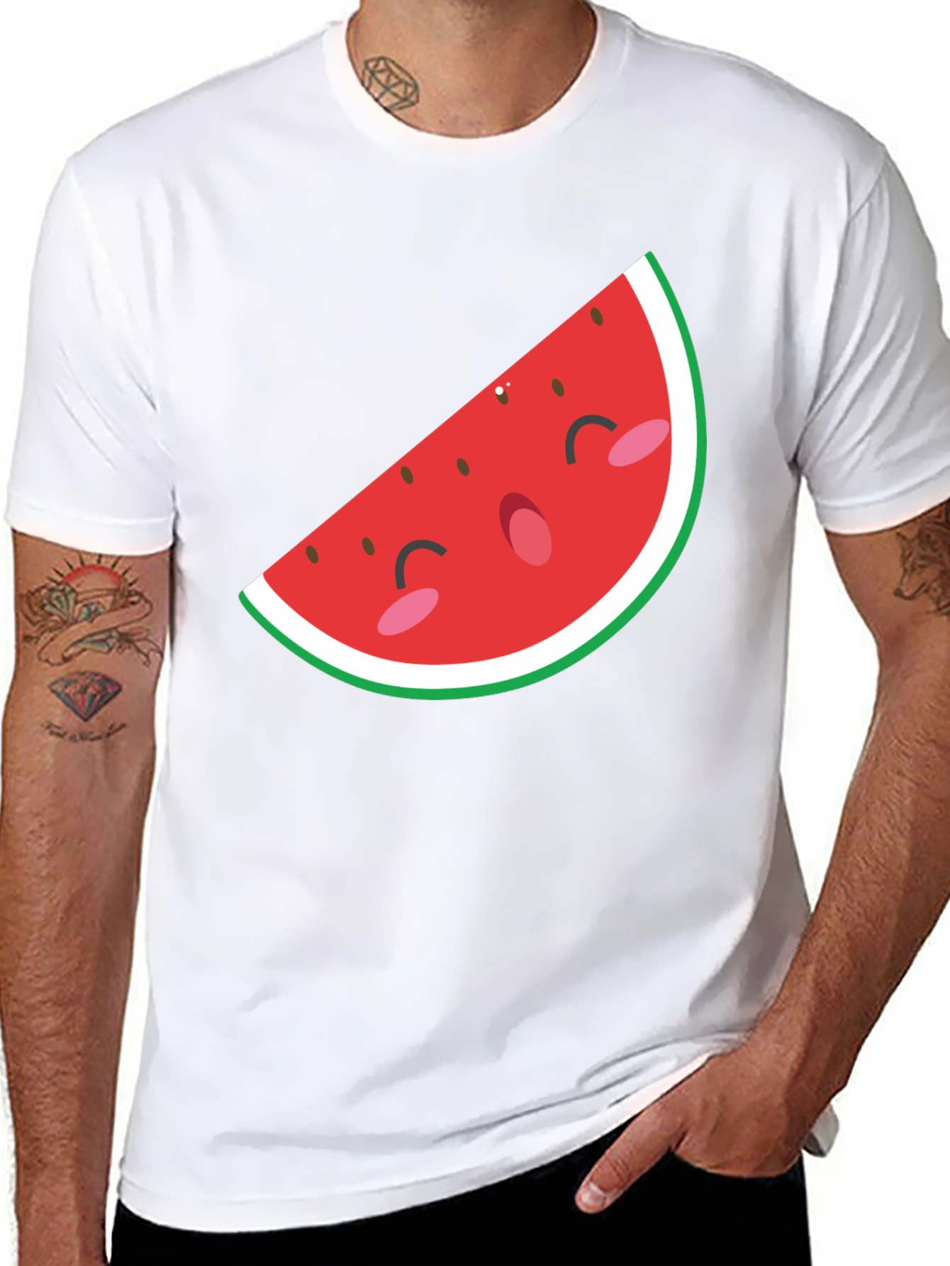 Mens Black T-Shirt with Cute Watermelon Graphic