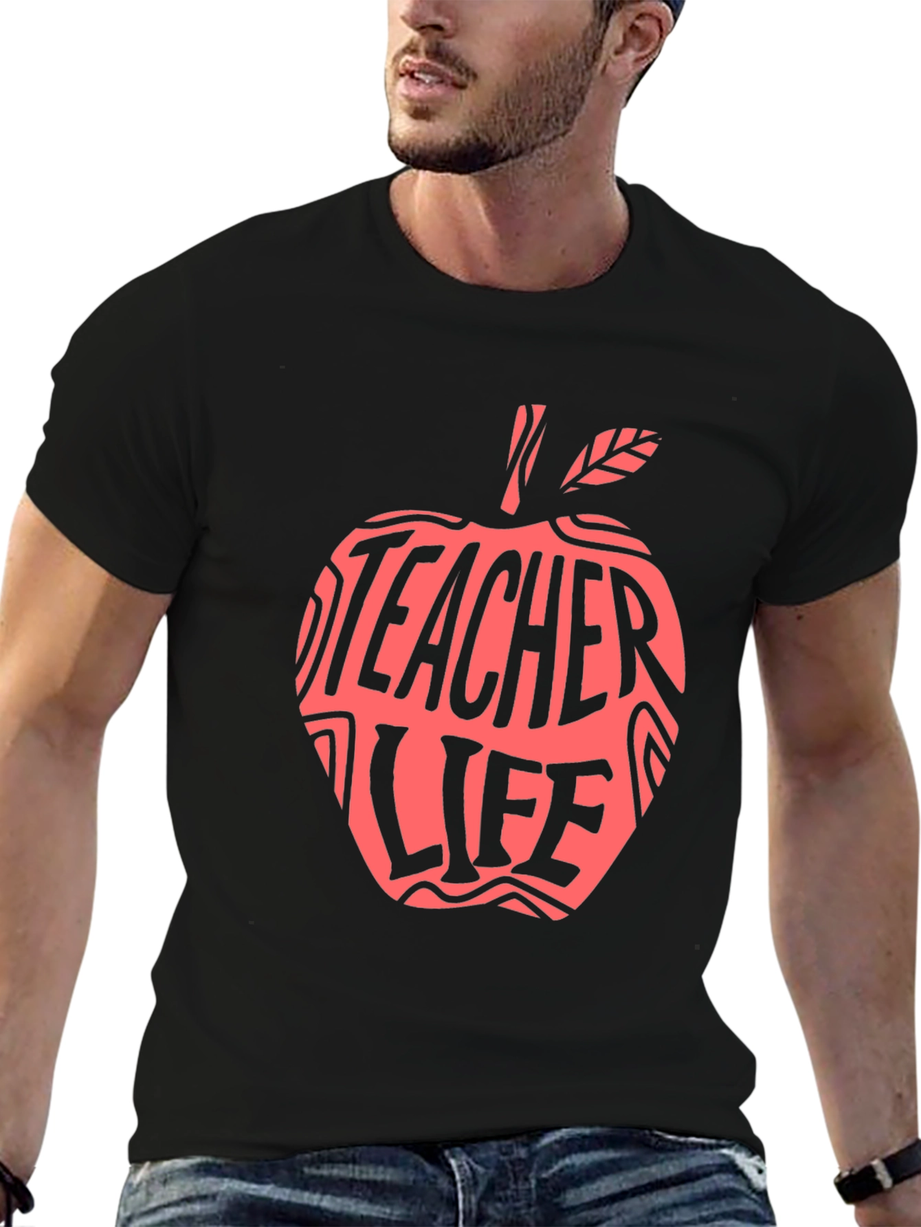 Teacher Life Apple Graphic Tee - Black