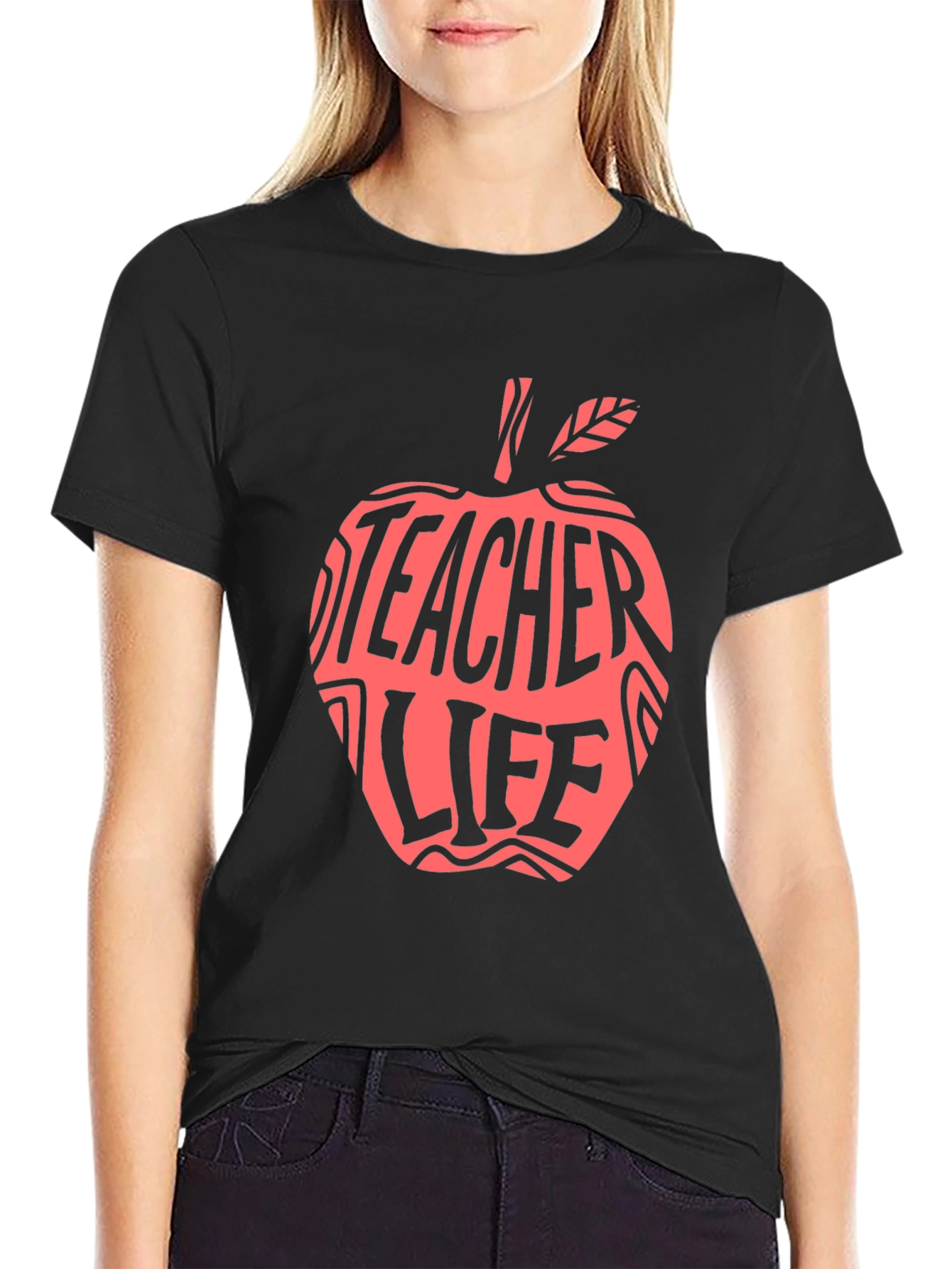 Teacher Life Apple Graphic Tee - Black