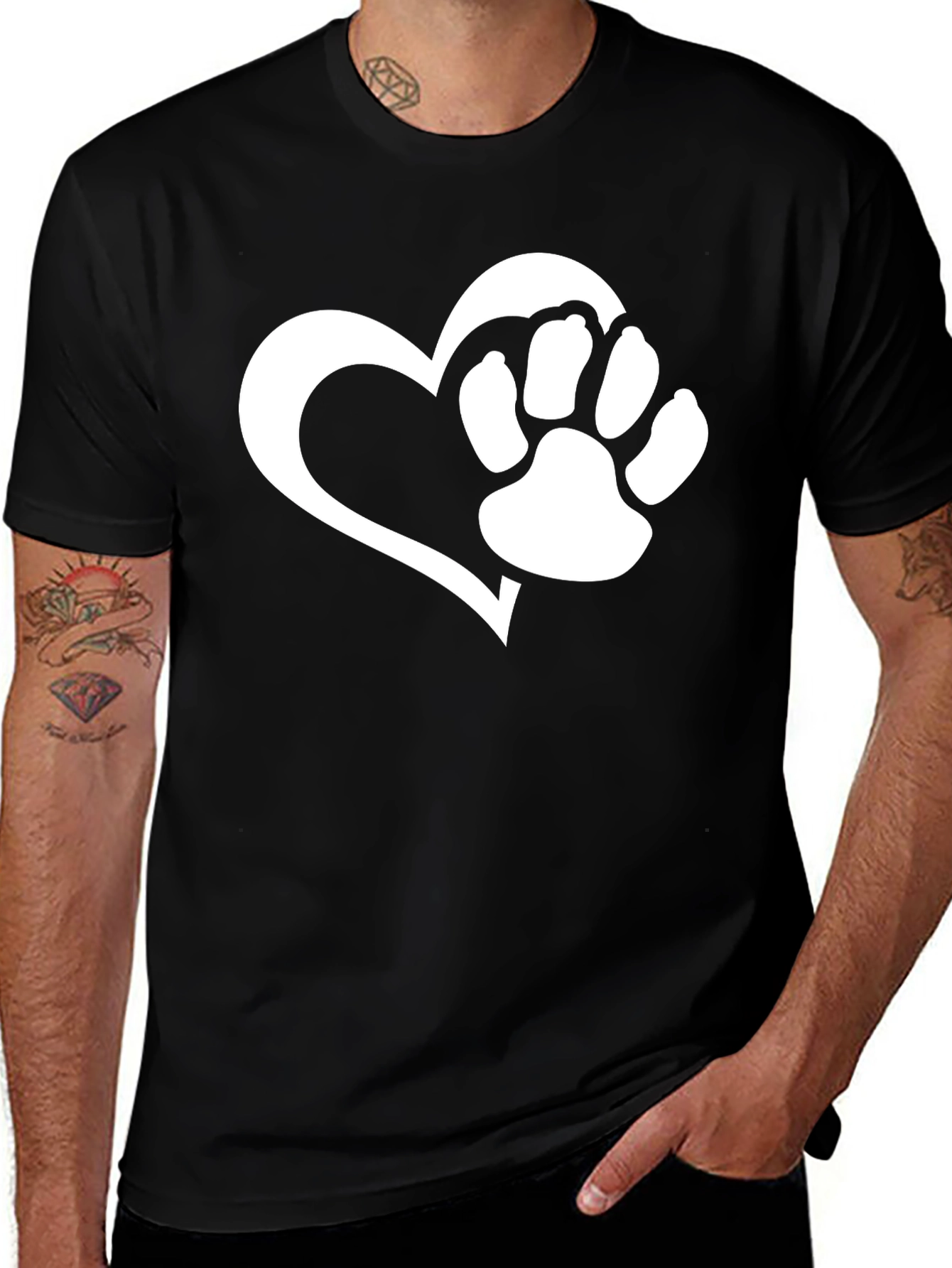 Dog Paw Heart T-Shirt - Black