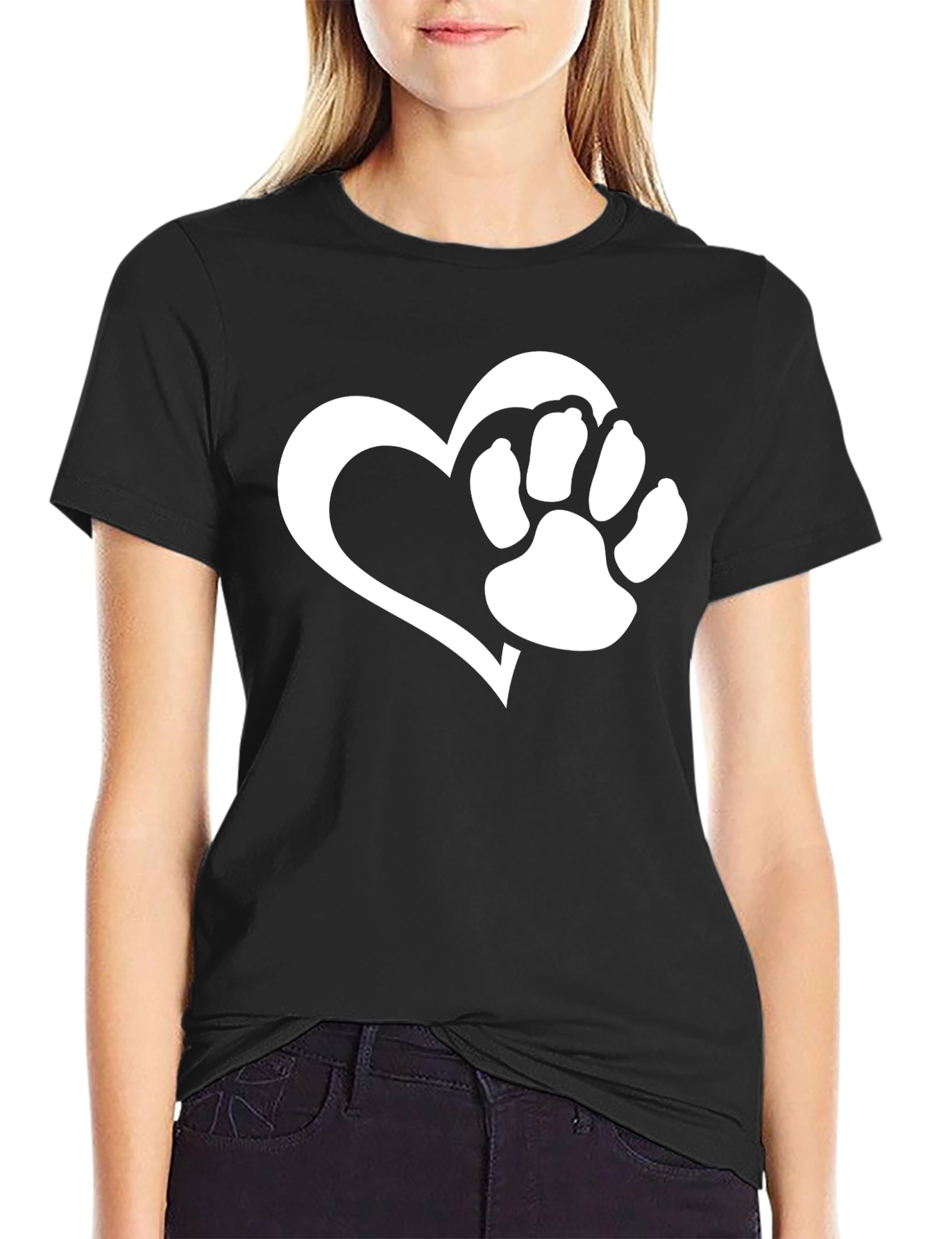 Dog Paw Heart T-Shirt - Black