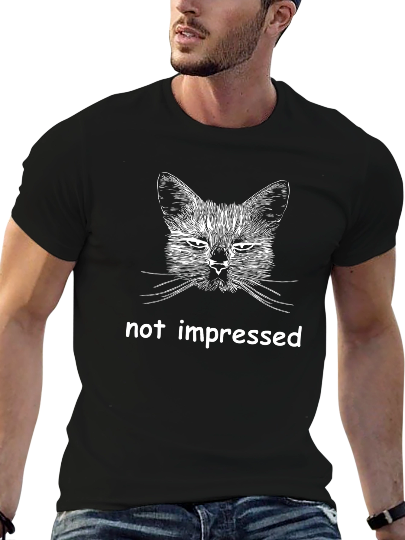 Not Impressed Cat Graphic Tee - Black Unisex T-Shirt
