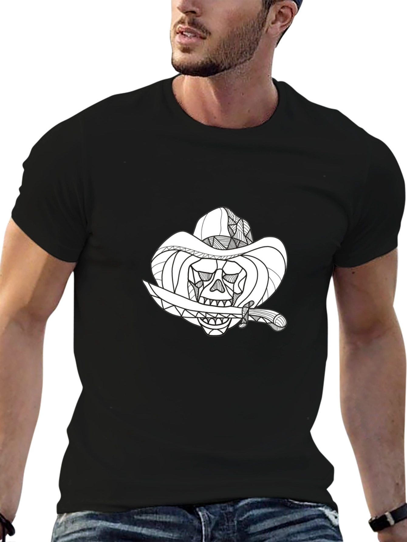 Black Skull Cowboy Graphic T-Shirt