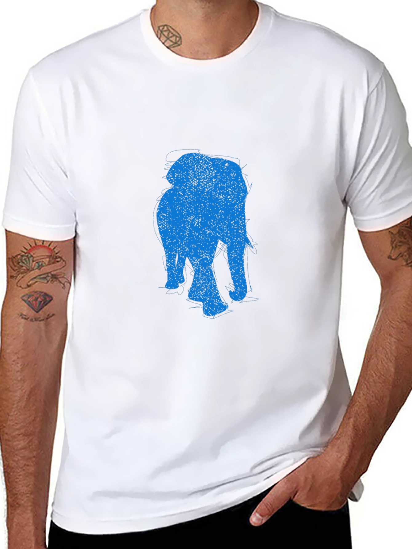 Elephant Graphic Tee - Black Cotton Casual T-Shirt