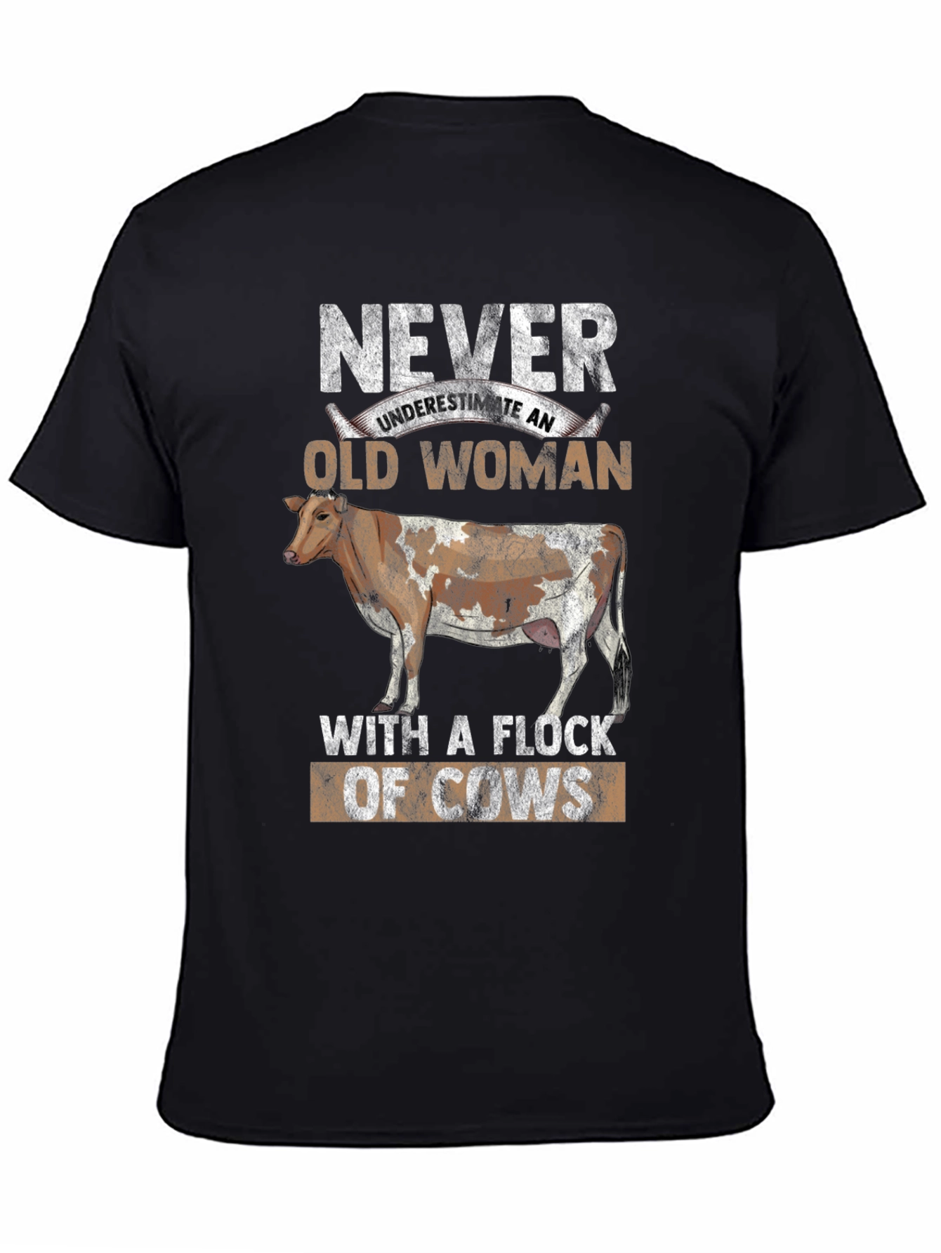 Never Underestimate Old Woman with Cows Graphic Tee