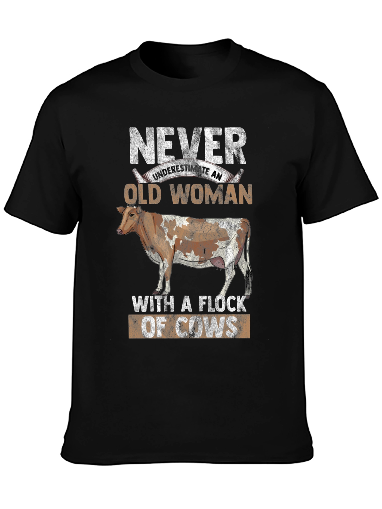 Never Underestimate Old Woman with Cows Graphic Tee