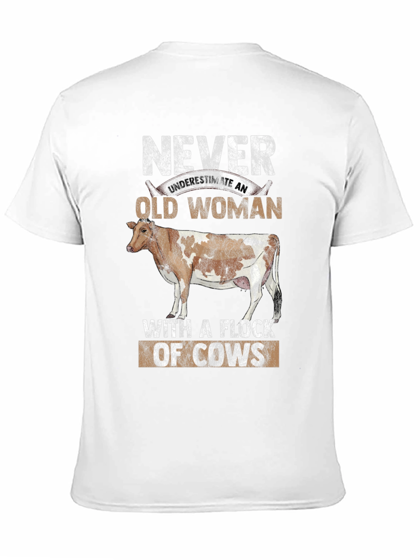 Never Underestimate Old Woman with Cows Graphic Tee