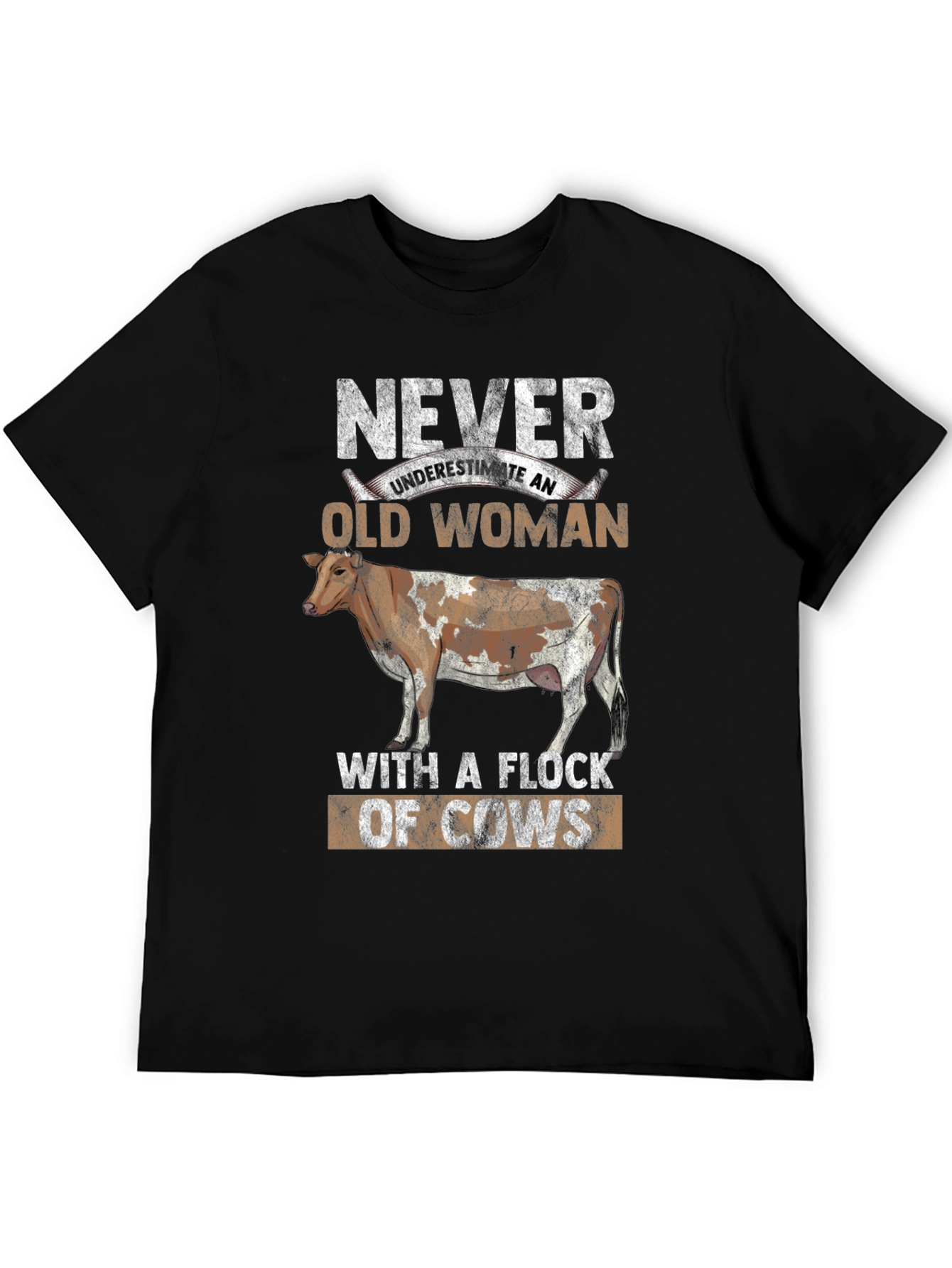 Never Underestimate Old Woman with Cows Graphic Tee