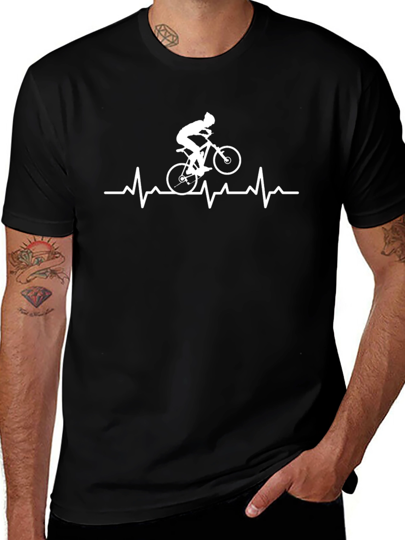 Cycling Heartbeat Graphic Tee - Black Cotton