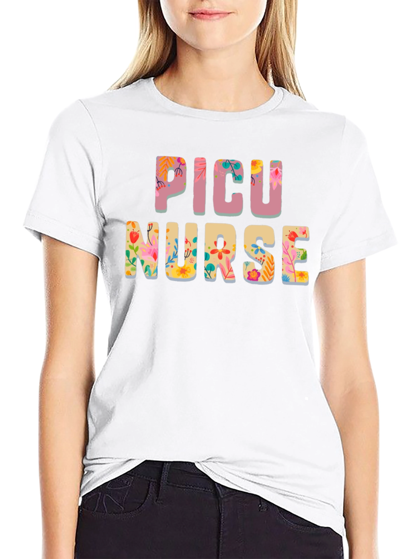 Floral PICU Nurse T-Shirt - Cute RN Apparel