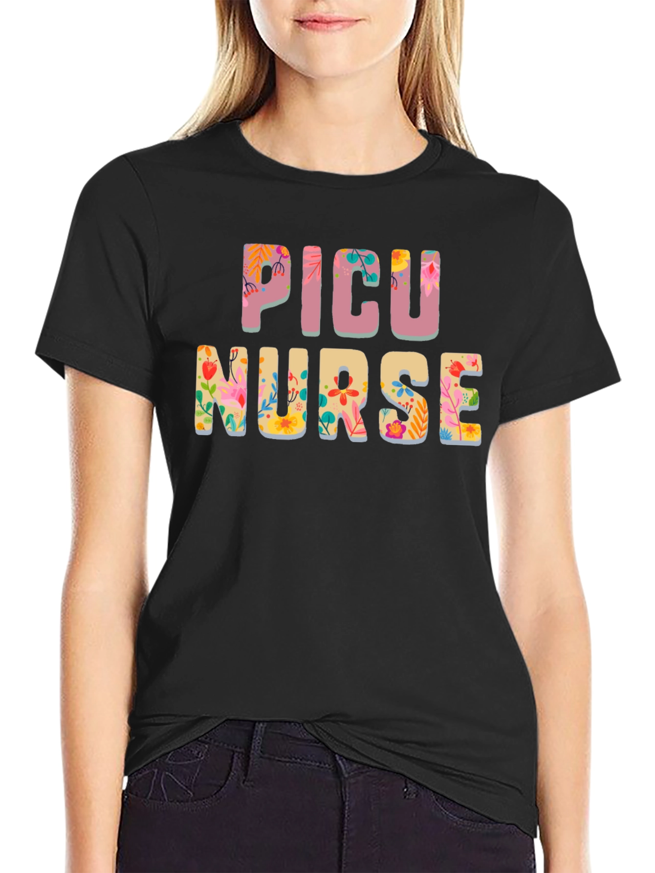 Floral PICU Nurse T-Shirt - Cute RN Apparel