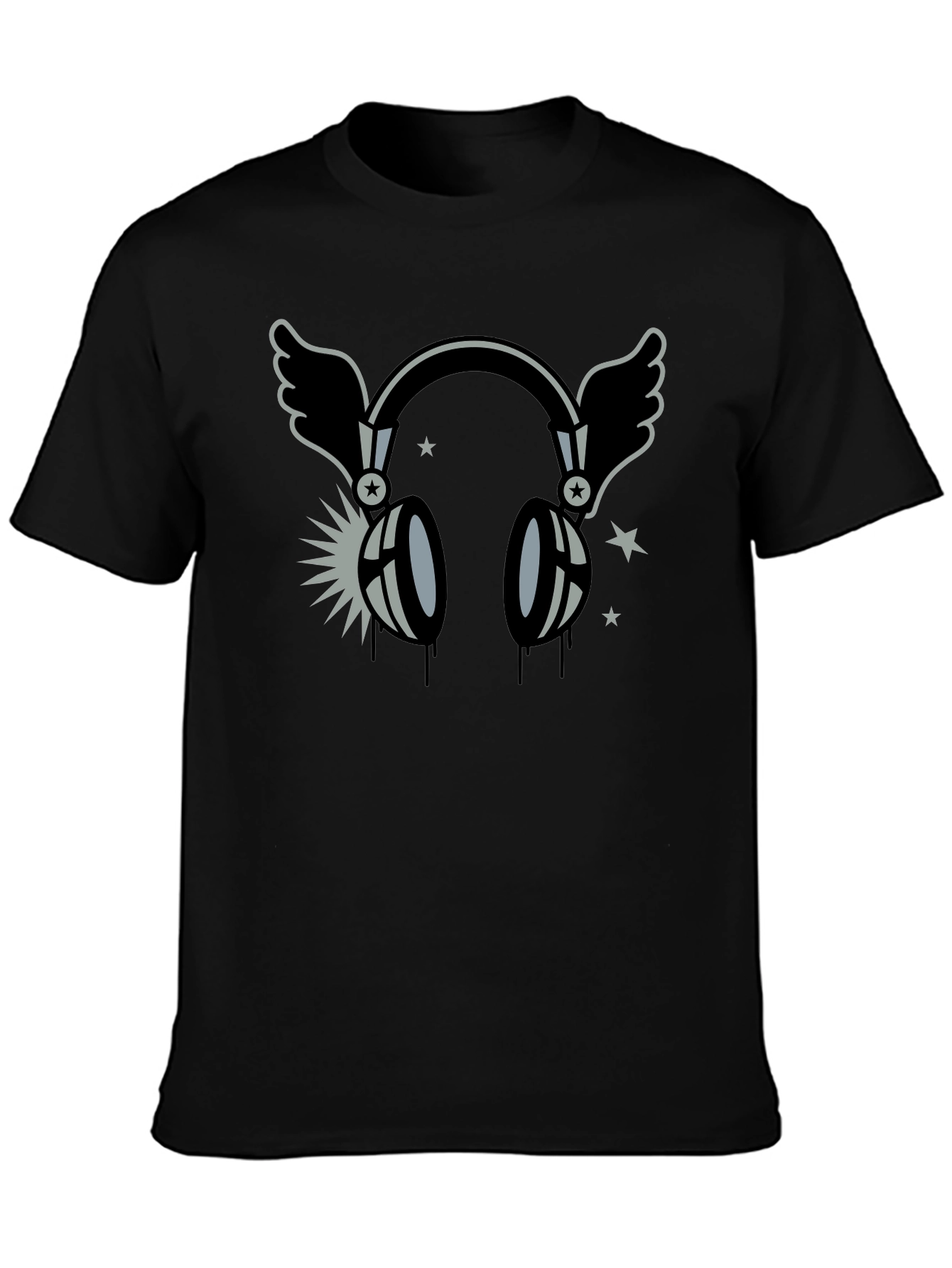 Winged Headphones Graphic T-Shirt - Black