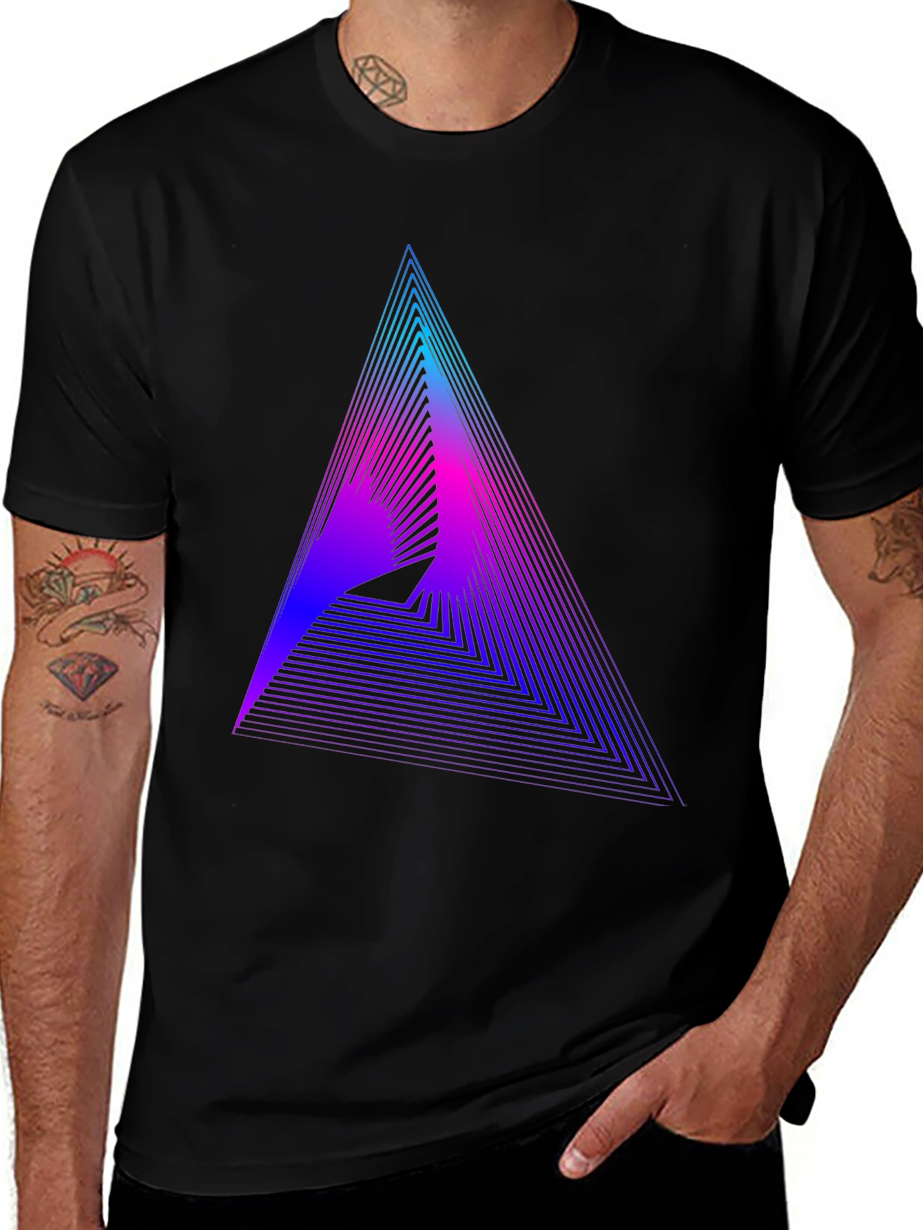 Geometric Gradient Triangle Tee - Modern Graphic T-Shirt