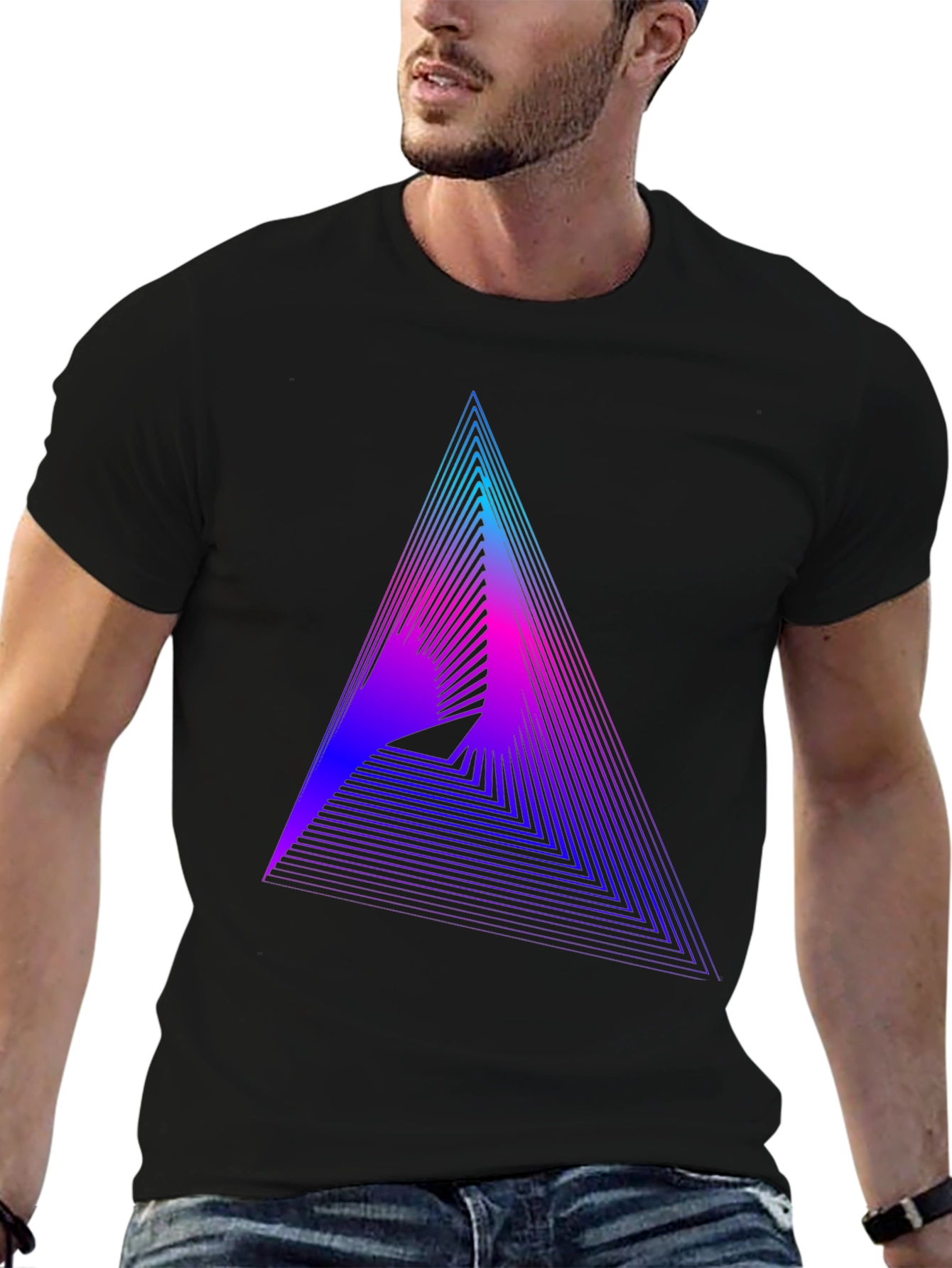 Geometric Gradient Triangle Tee - Modern Graphic T-Shirt