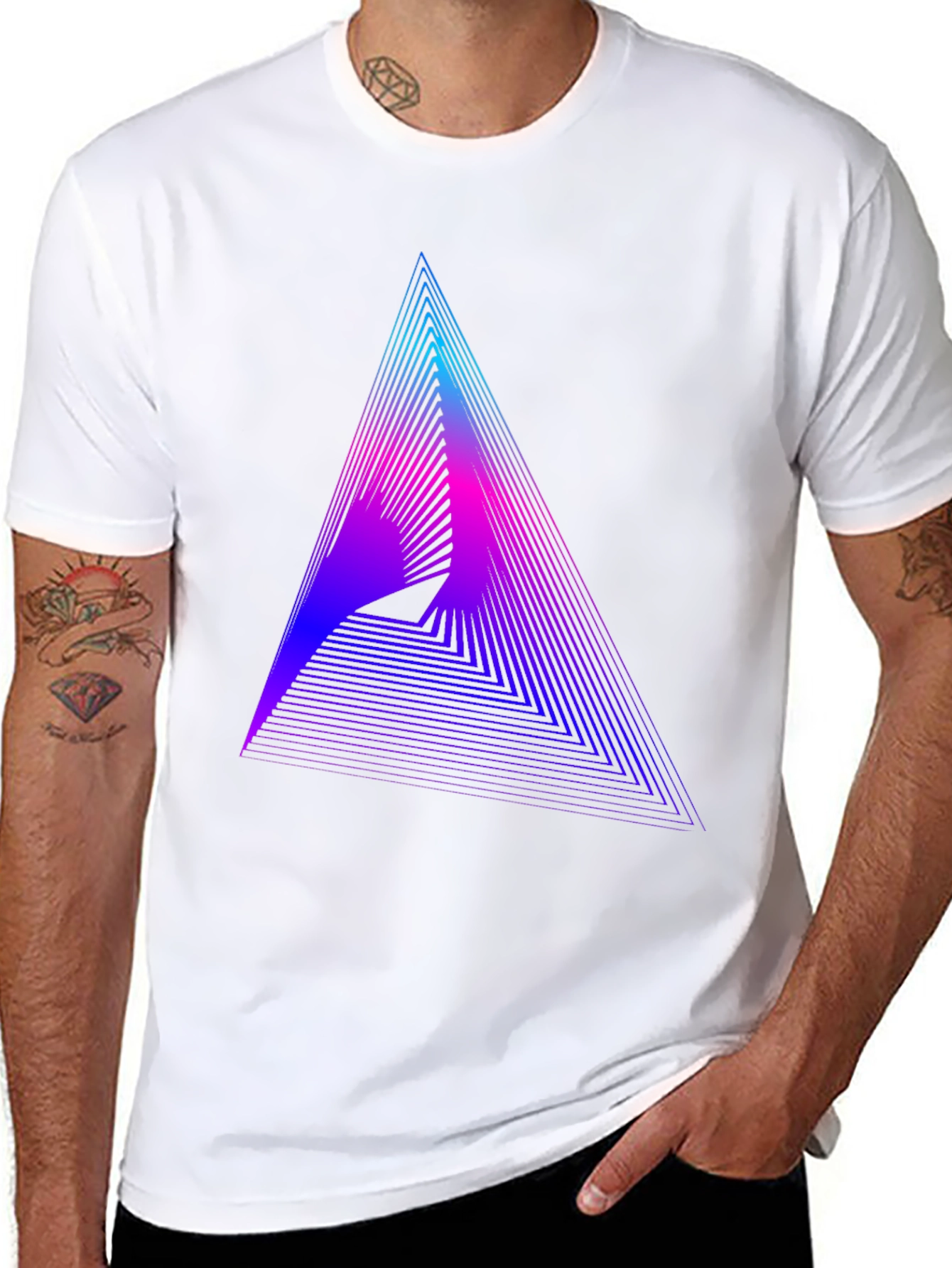 Geometric Gradient Triangle Tee - Modern Graphic T-Shirt