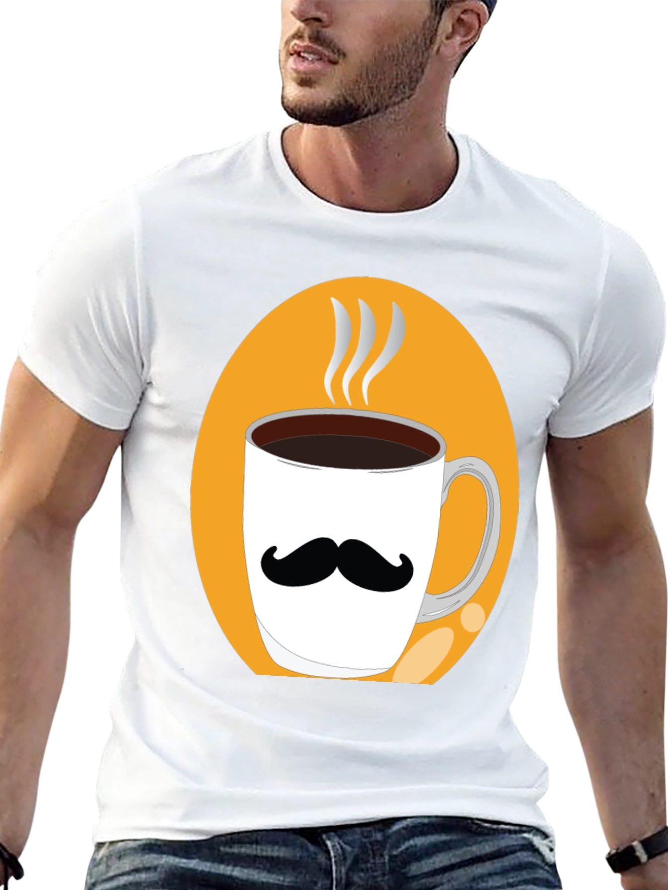 Mustache Coffee Mug Graphic Tee - Black