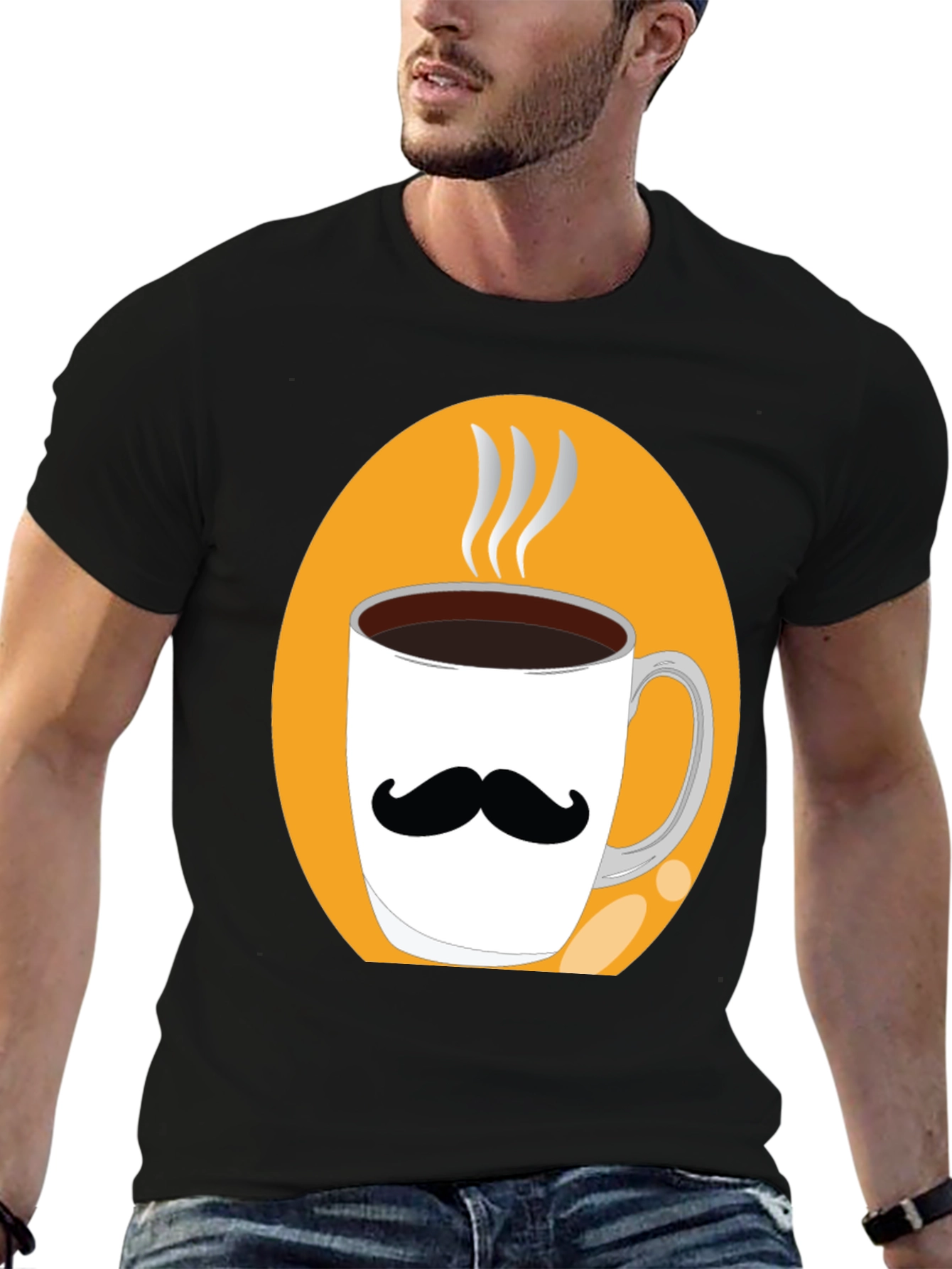 Mustache Coffee Mug Graphic Tee - Black