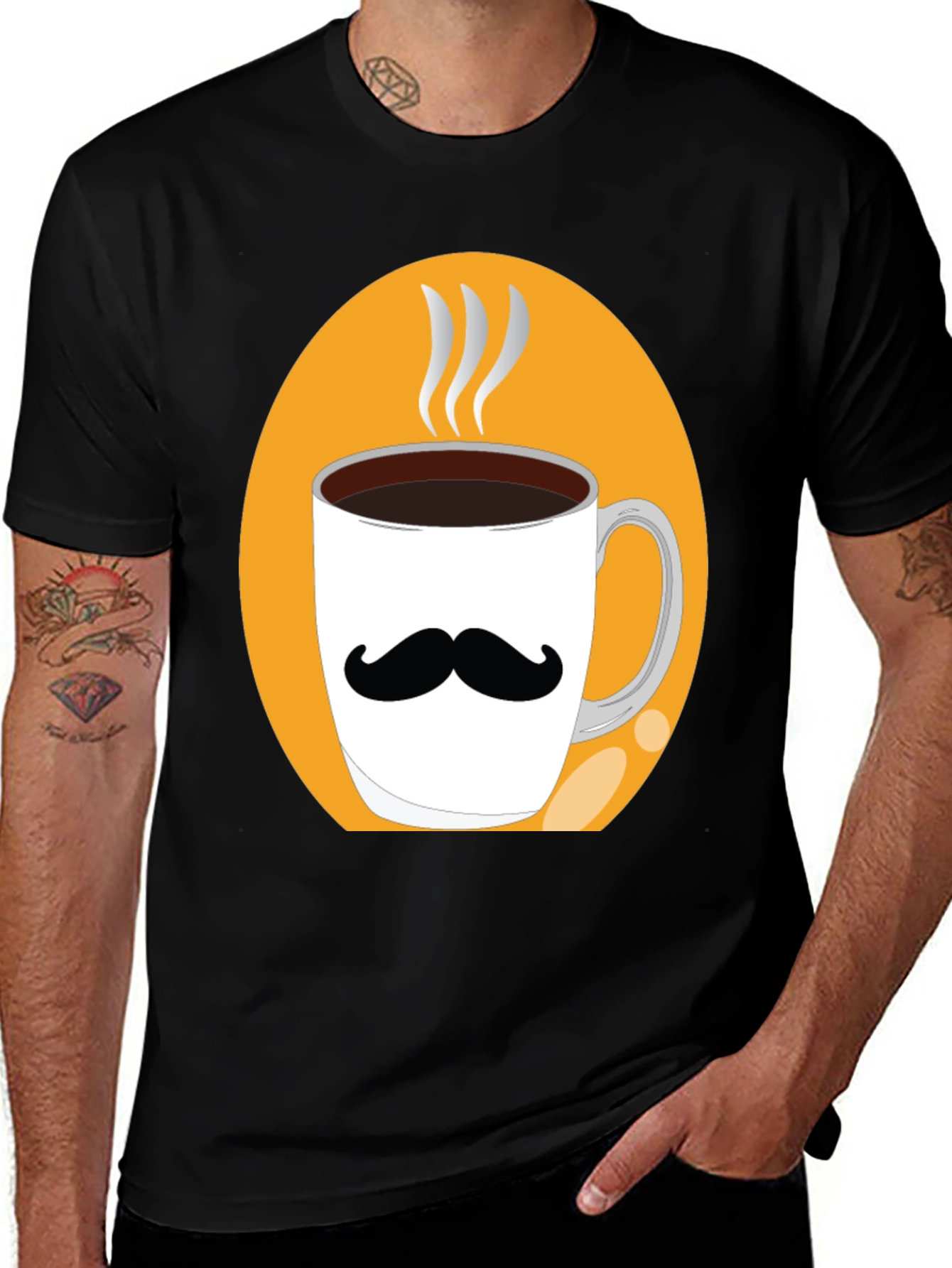 Mustache Coffee Mug Graphic Tee - Black